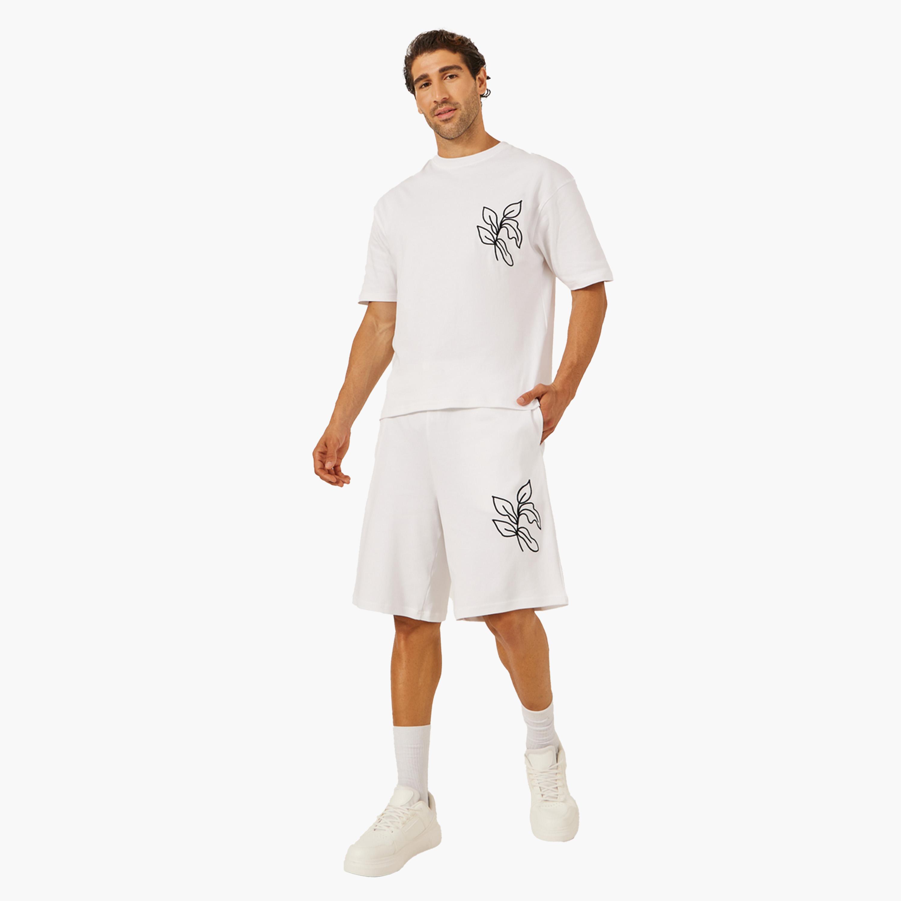 Styli Embroidered Oversized T-Shirt and Shorts Co-Ords-men-clothing-coordsets-image-1