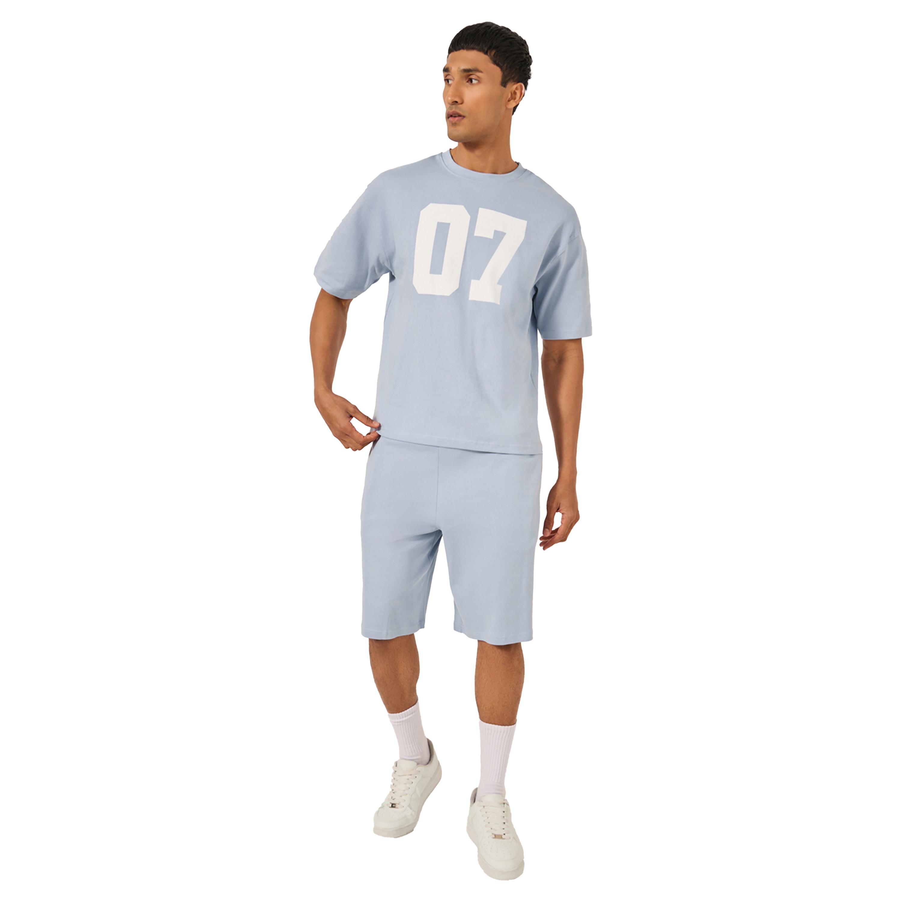Styli Varsity Print Oversized T-Shirt and Shorts Co-Ords-men-clothing-coordsets-image-1
