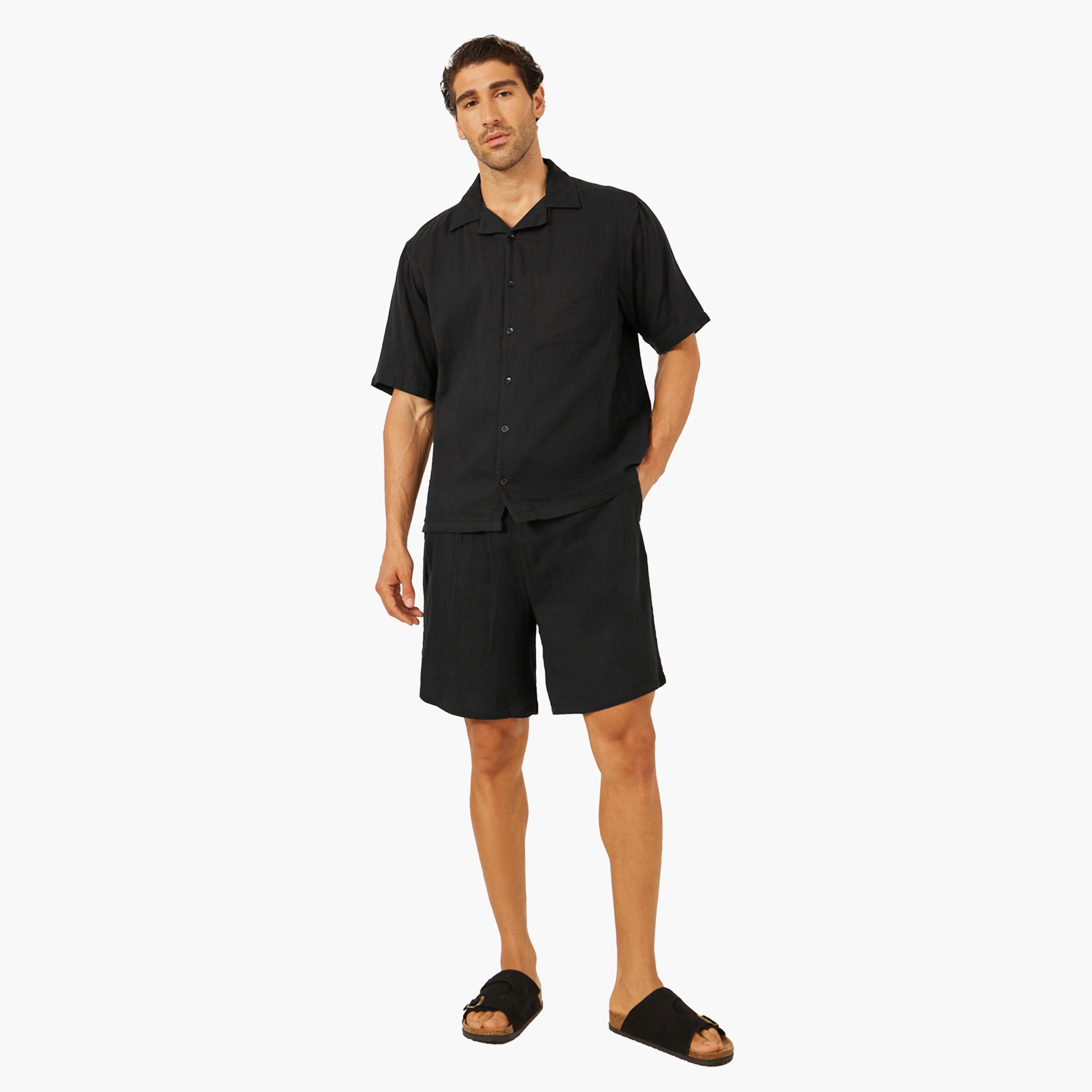 Styli Solid Short Sleeve Relaxed Fit Shirt and Shorts Co-Ords-men-clothing-coordsets-image-1