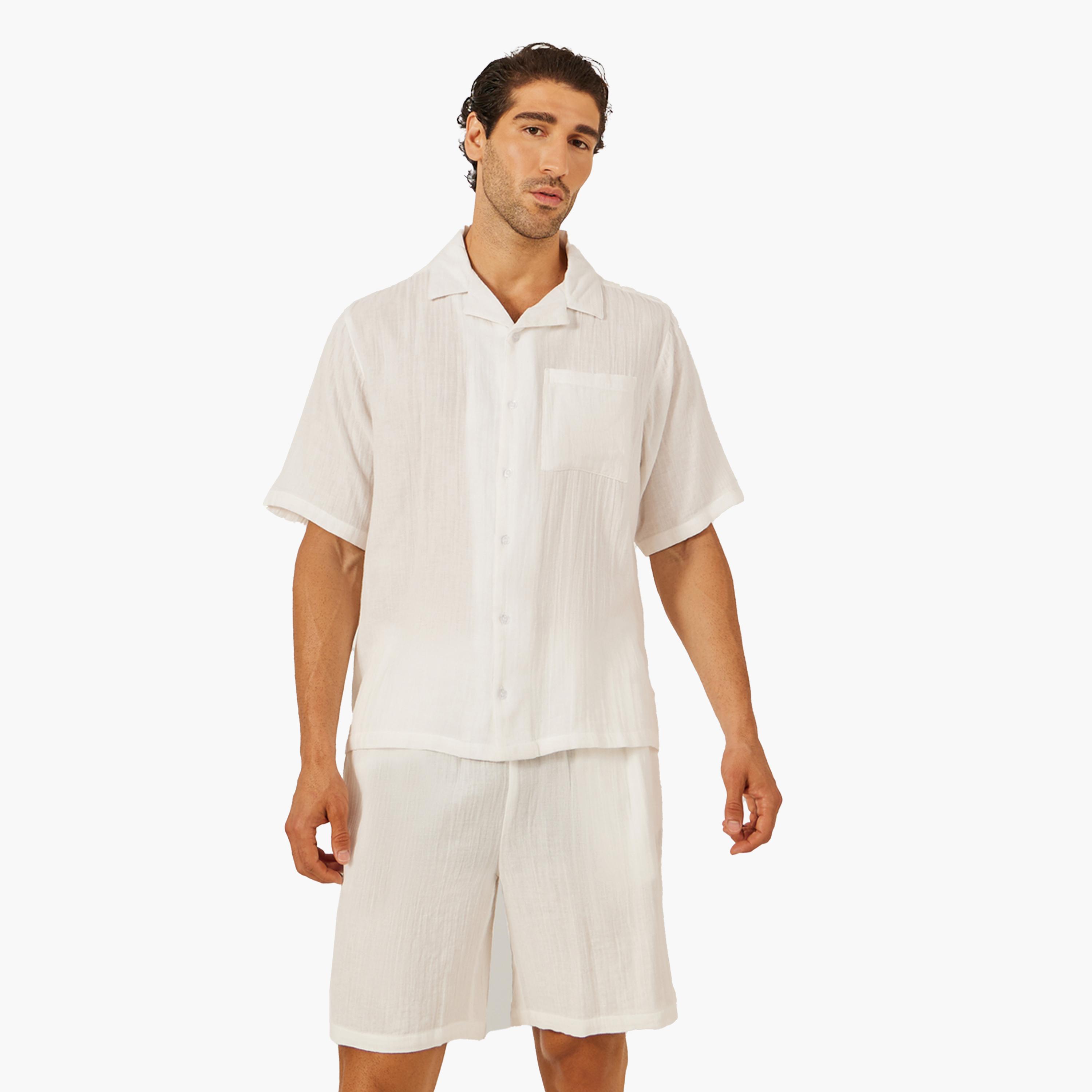 Styli Solid Short Sleeve Relaxed Fit Shirt and Shorts Co-Ords-men-clothing-coordsets-image-2