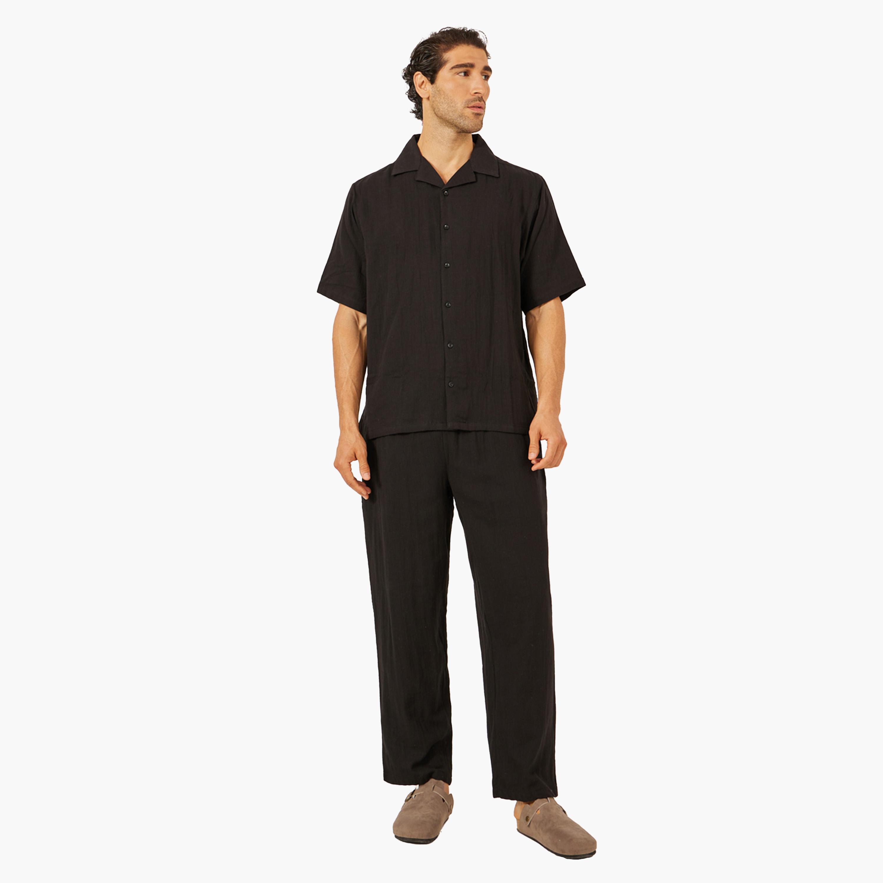 Styli Solid Resort Collar Relaxed Fit Shirt and Trousers Co-Ords-men-clothing-coordsets-image-1