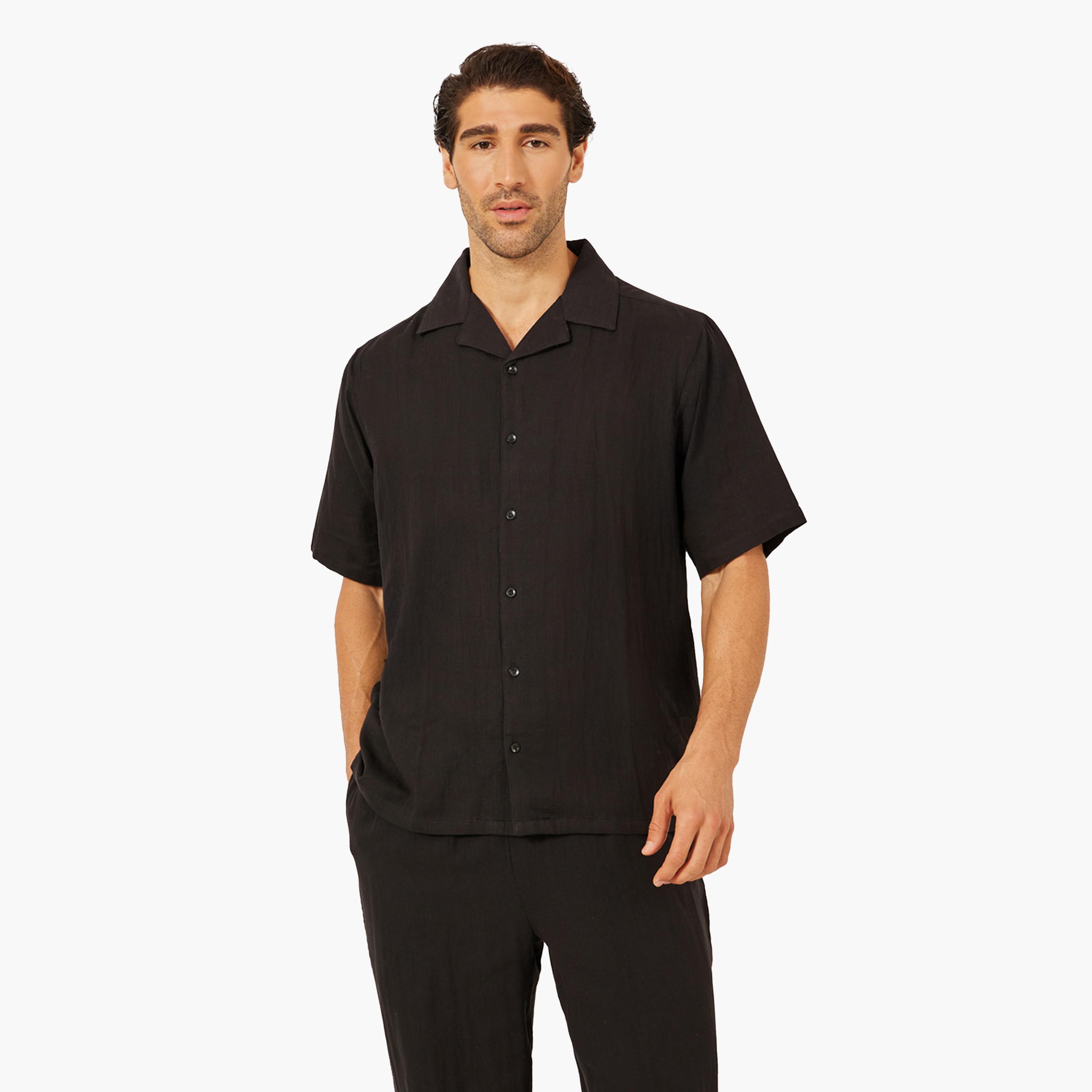 ستايلي - طقم قميص سادة بقصة مريحة مع بنطال-men-clothing-coordsets-image-2