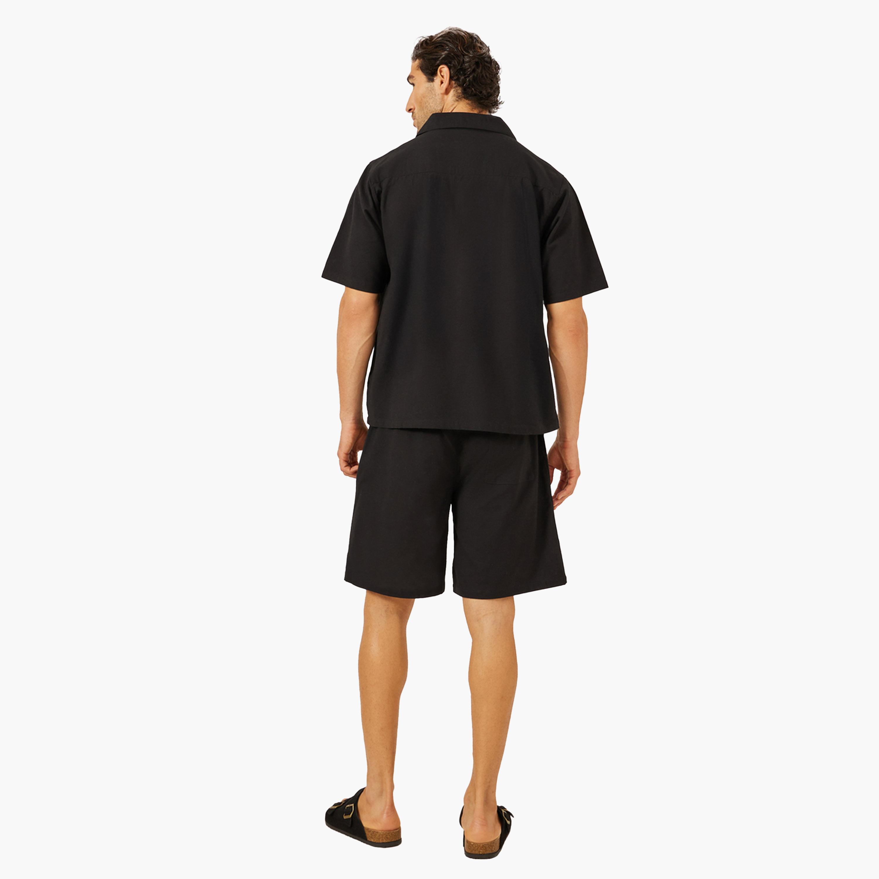 Styli Plain Linen Blend Relaxed Fit Shirt and Shorts Co-Ords-men-clothing-coordsets-image-4