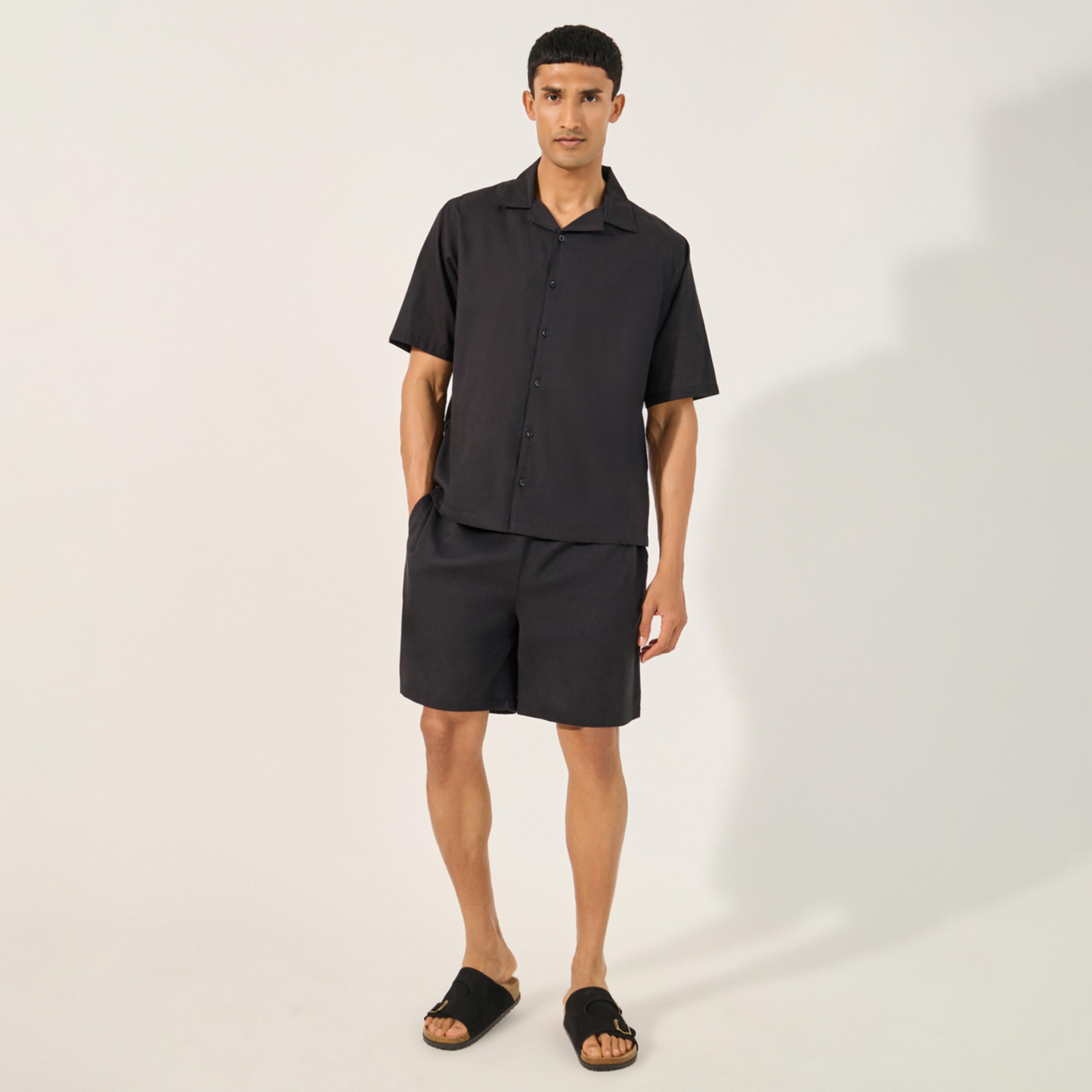 Styli Solid Regular Fit Shirt and Shorts Cord-set-men-clothing-coordsets-image-1