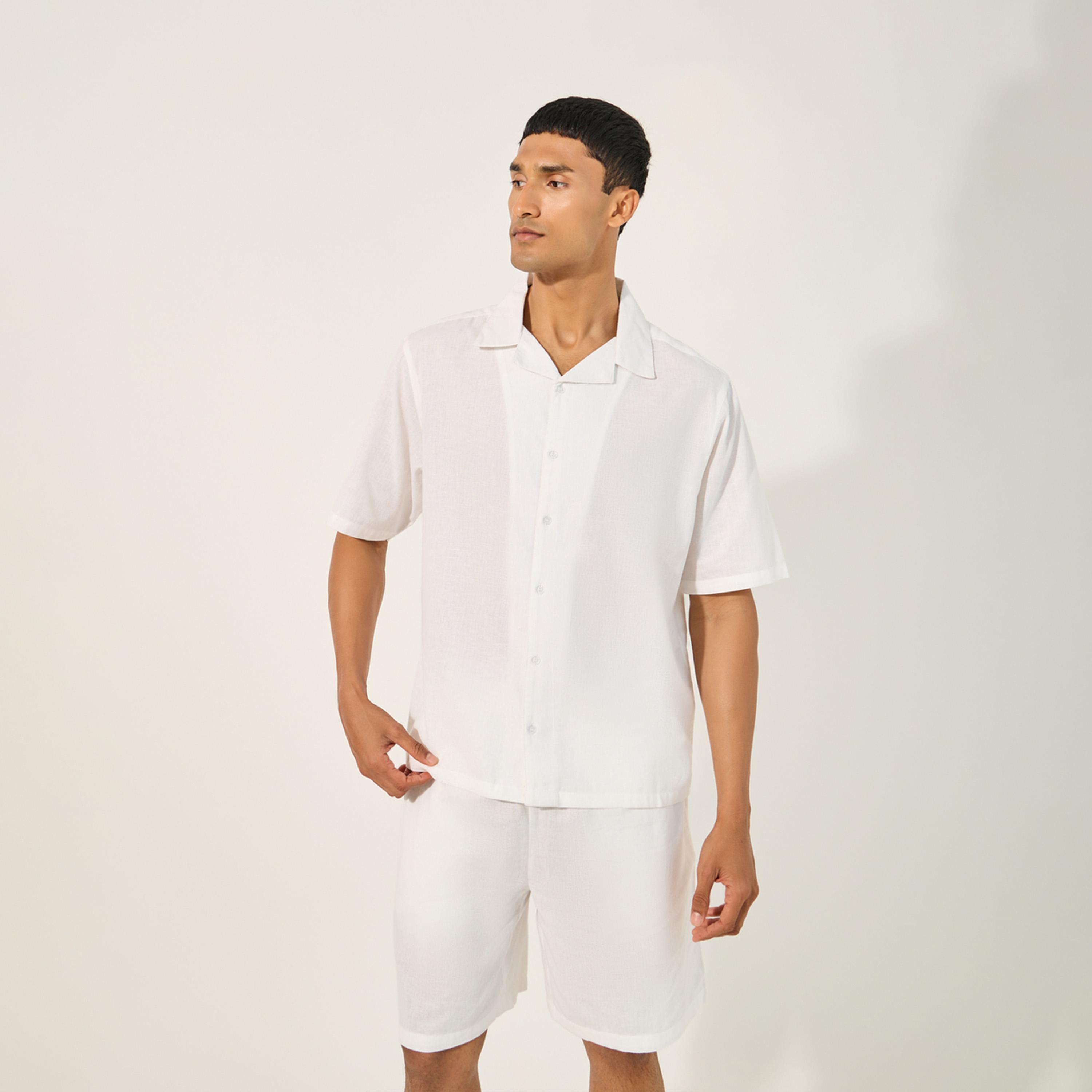 Styli Solid Regular Fit Shirt and Shorts Co-Ords-men-clothing-coordsets-image-2
