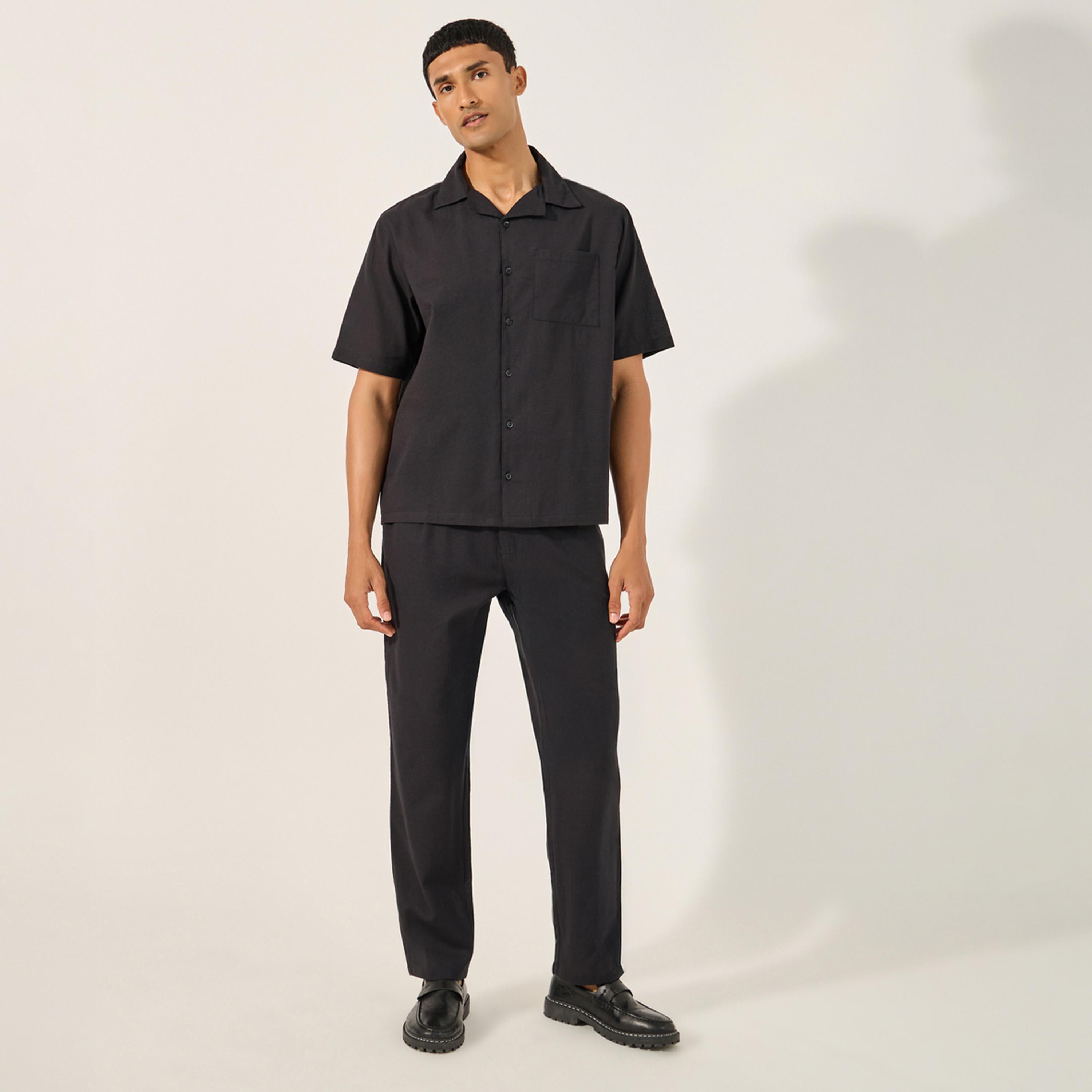 Styli Linen Blend Shirt and Pant Co-Ords Set with Chest Pocket-men-clothing-coordsets-image-1