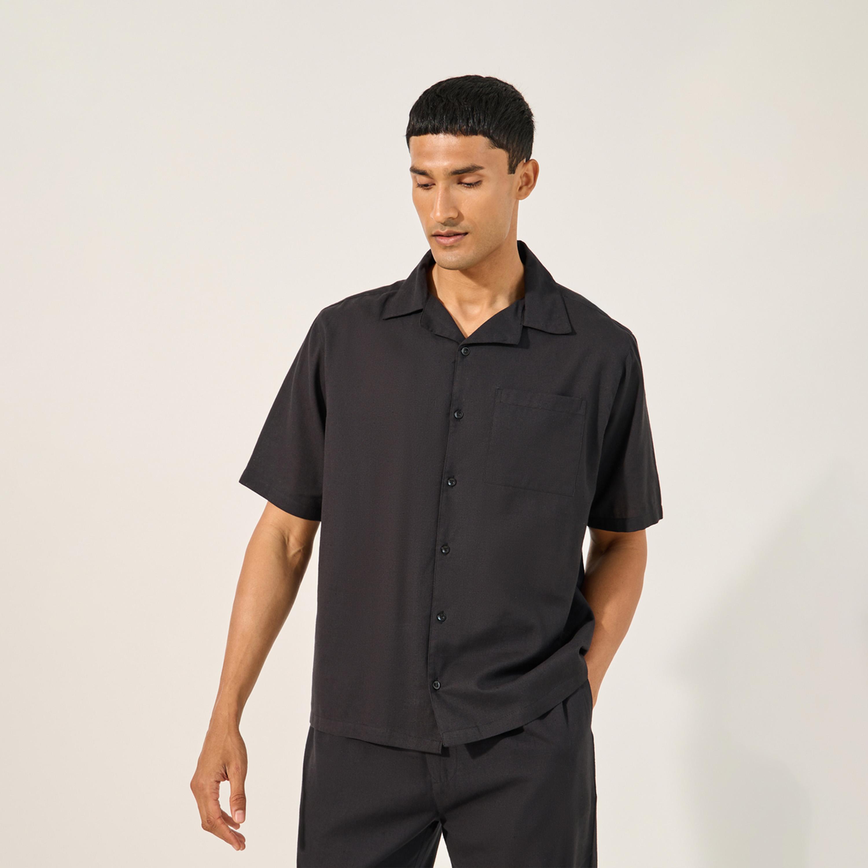 Styli Linen Blend Shirt and Pant Co-Ords Set with Chest Pocket-men-clothing-coordsets-image-2