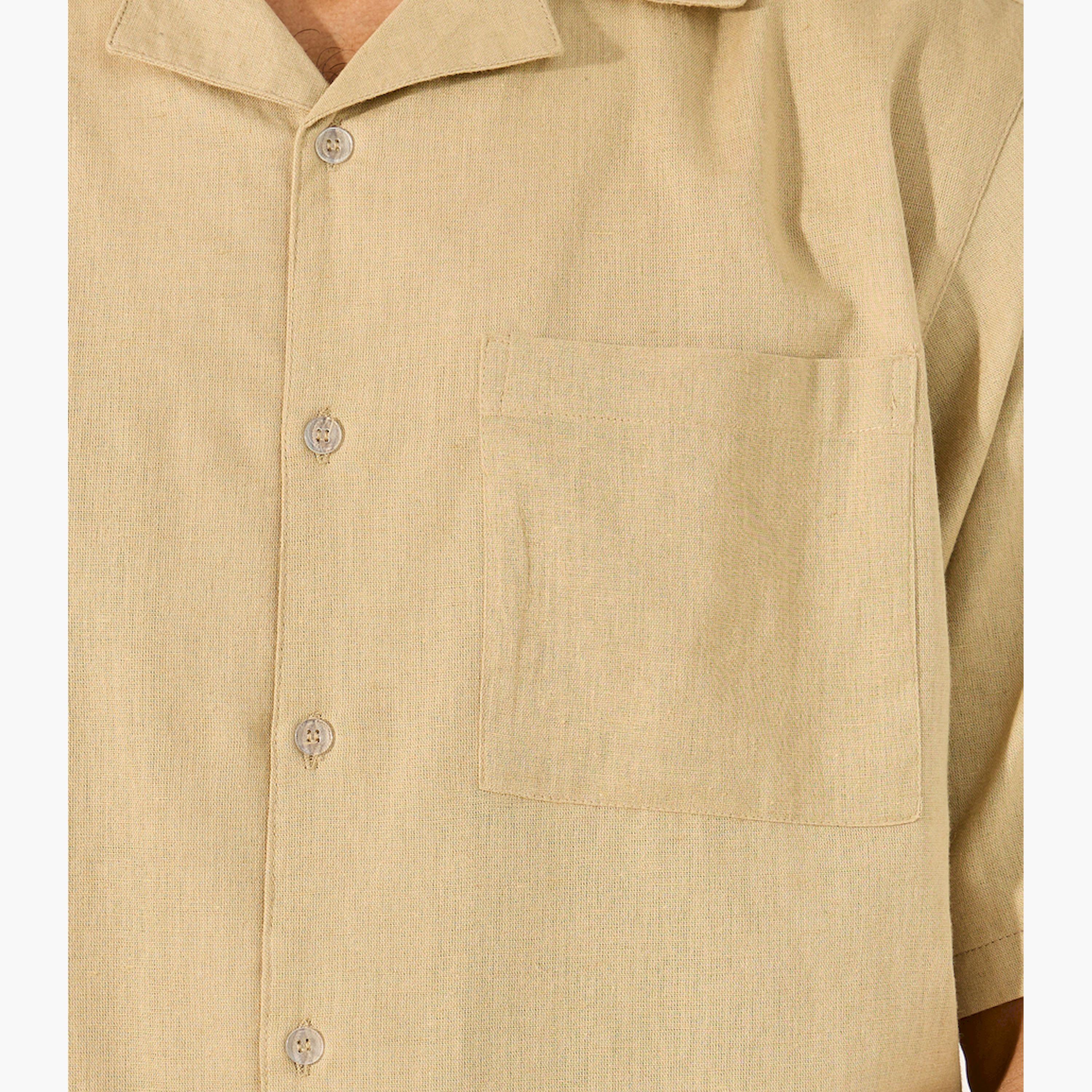 ستايلي-  طقم قميص وبنطال كتان مع جيب على الصدر-men-clothing-coordsets-image-3