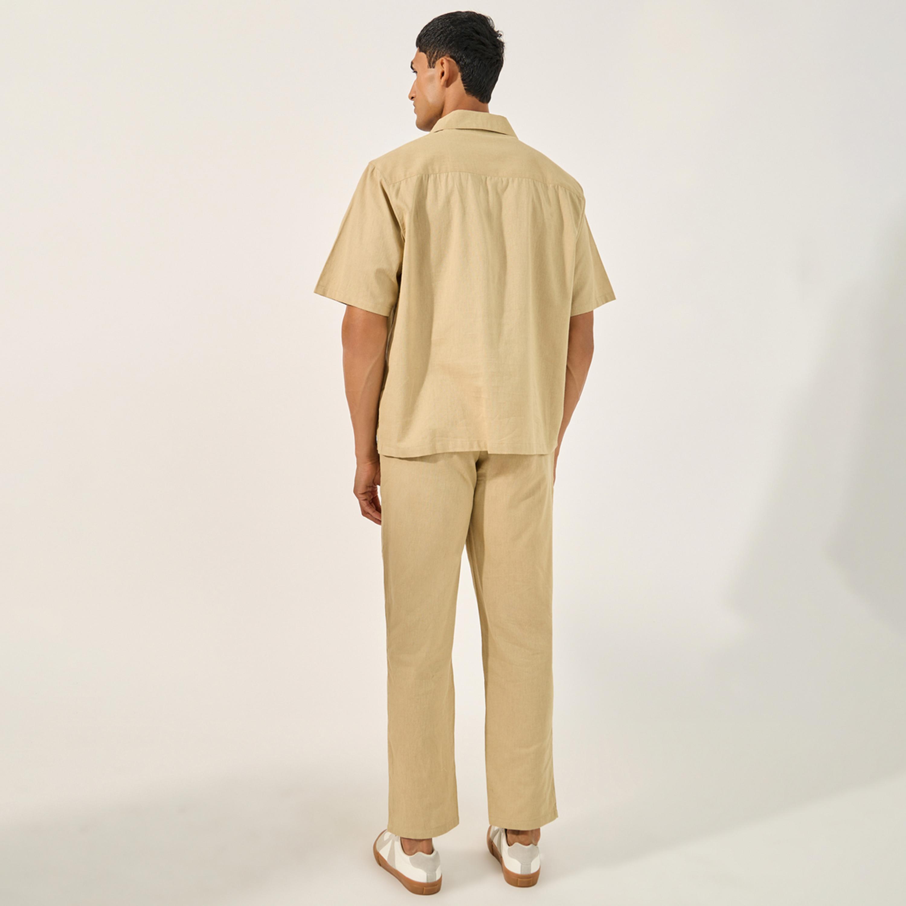 ستايلي-  طقم قميص وبنطال كتان مع جيب على الصدر-men-clothing-coordsets-image-4