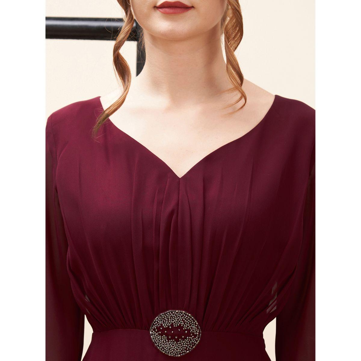 فستان طويل جيورجيت مزين بالخرز مع شق ميش × ستايلي-women-clothing-dresses-image-2