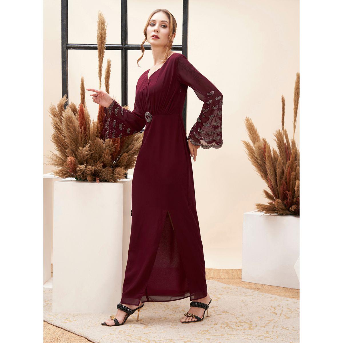 Mish X Styli Beaded Georgette Maxi Dress with Slit Hem-women-clothing-dresses-image-3