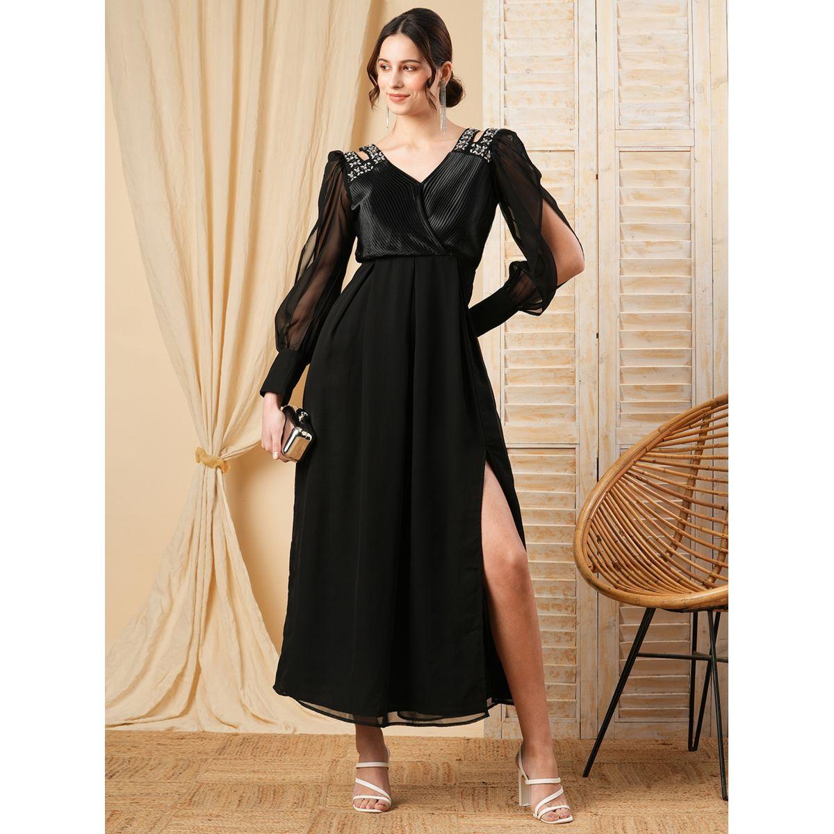 فستان طويل منمق مع تفاصيل مُفرغة ميش × ستايلي-women-clothing-dresses-image-1