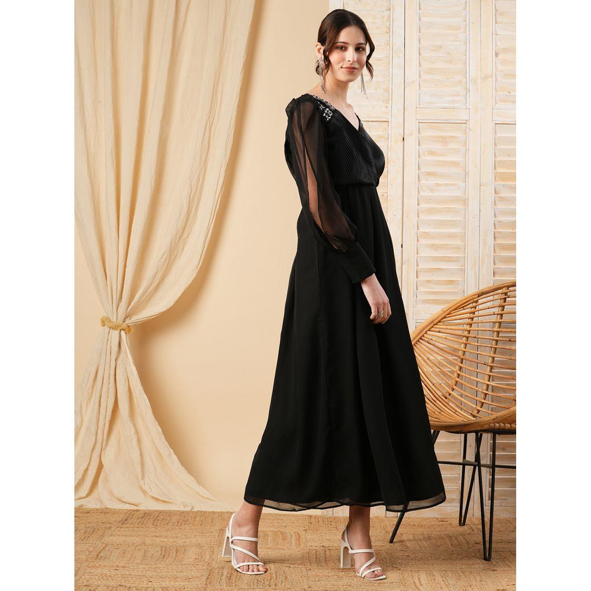 فستان طويل منمق مع تفاصيل مُفرغة ميش × ستايلي-women-clothing-dresses-image-4