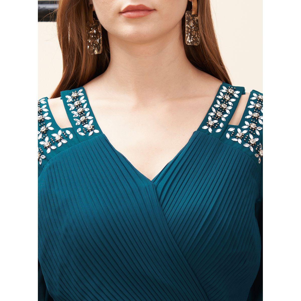 فستان طويل منمق مع تفاصيل مُفرغة ميش × ستايلي-women-clothing-dresses-image-2