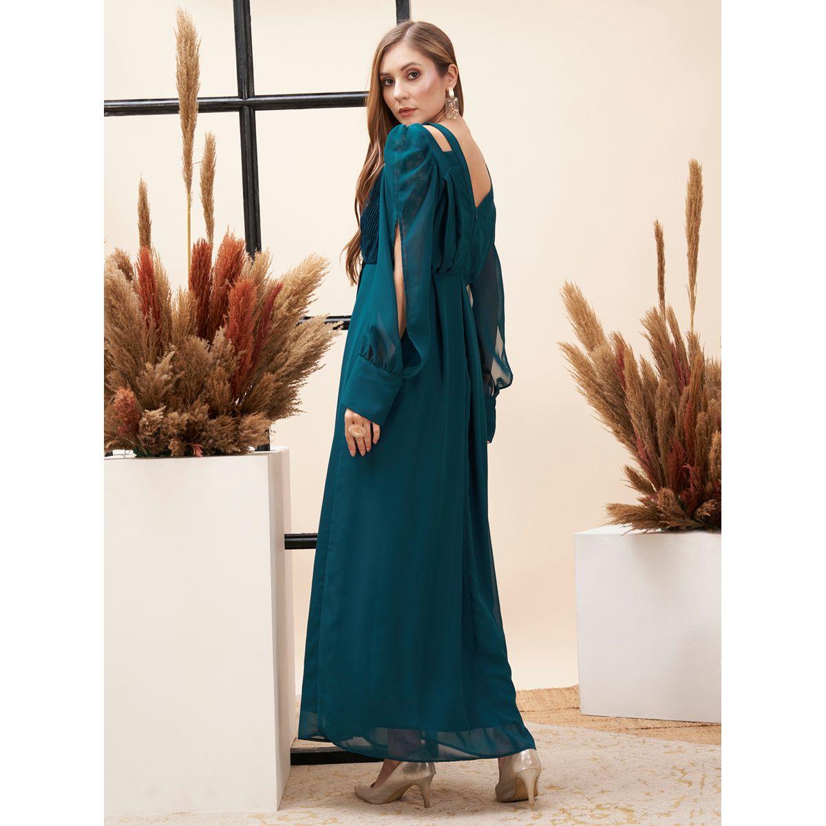 فستان طويل منمق مع تفاصيل مُفرغة ميش × ستايلي-women-clothing-dresses-image-5