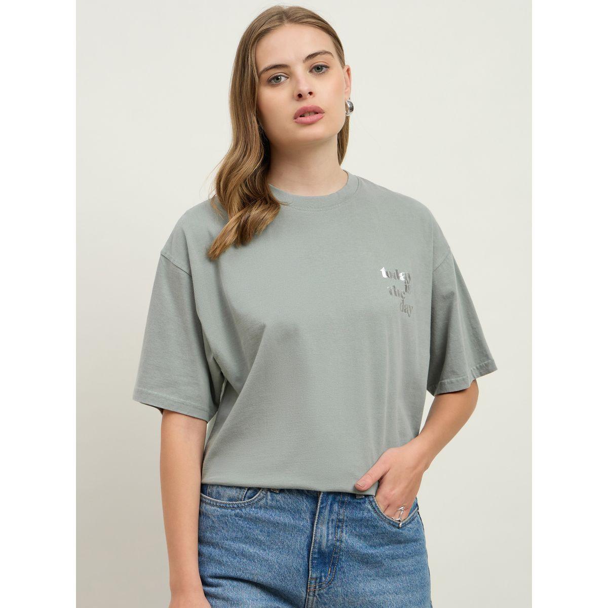 Styli Acid Washed Foil Slogan Print Oversized Longline T-Shirt-women-clothing-tshirts-image-2
