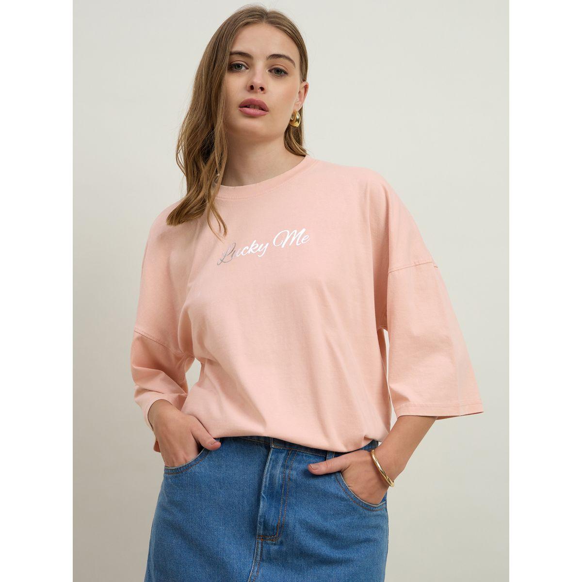 تيشيرت فضفاض بطبعة كتابة-women-clothing-tshirts-image-2