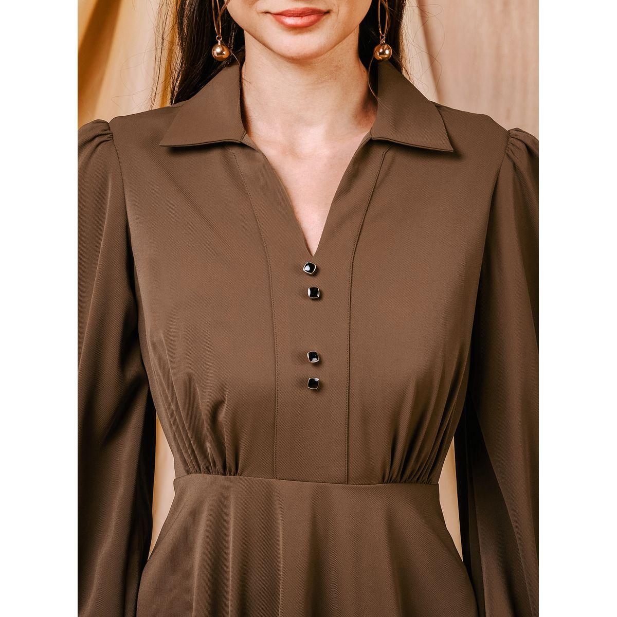 Mish X Styli  Solid Fit and Flare Collared Midi Dress-women-clothing-dresses-image-2