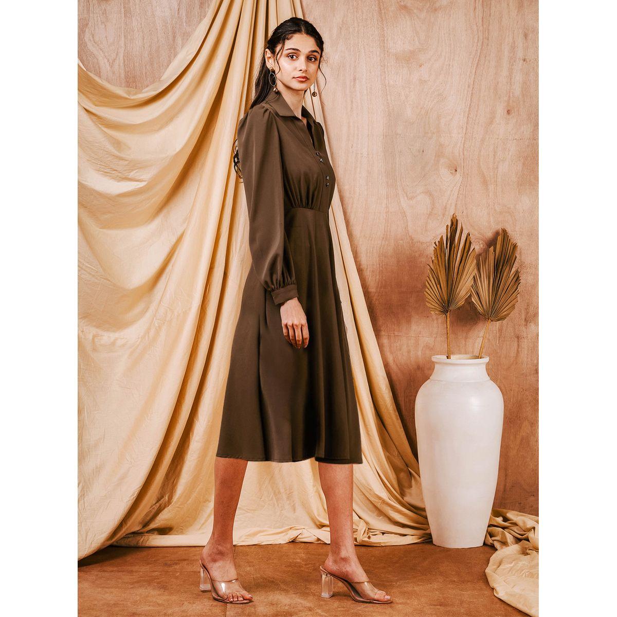 Mish X Styli  Solid Fit and Flare Collared Midi Dress-women-clothing-dresses-image-3
