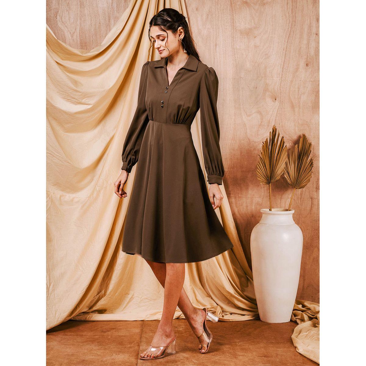 Mish X Styli  Solid Fit and Flare Collared Midi Dress-women-clothing-dresses-image-4