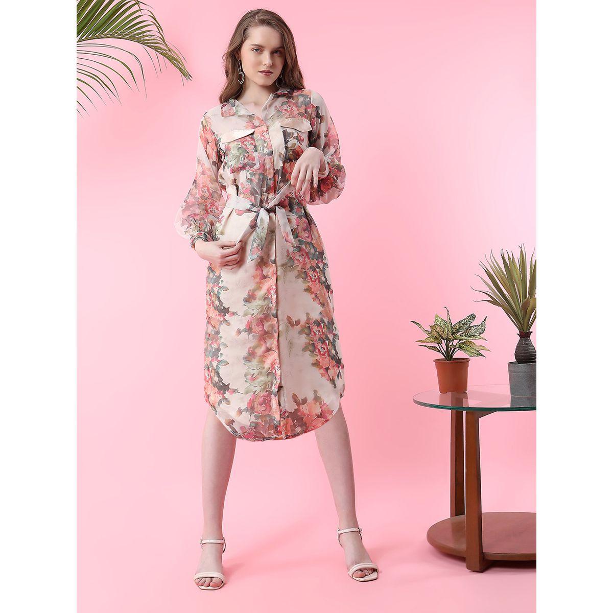 Mish X Styli  Floral Print Shirt Midi Dress with Tie Belt-women-clothing-dresses-image-1