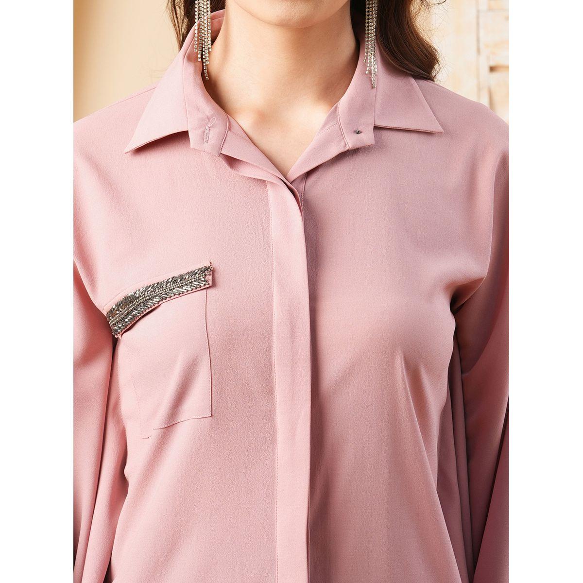Mish X Styli  Embellished Pocket Kimono Sleeves Shirt & Solid Pants Co-Ords set-women-clothing-coordsets-image-2