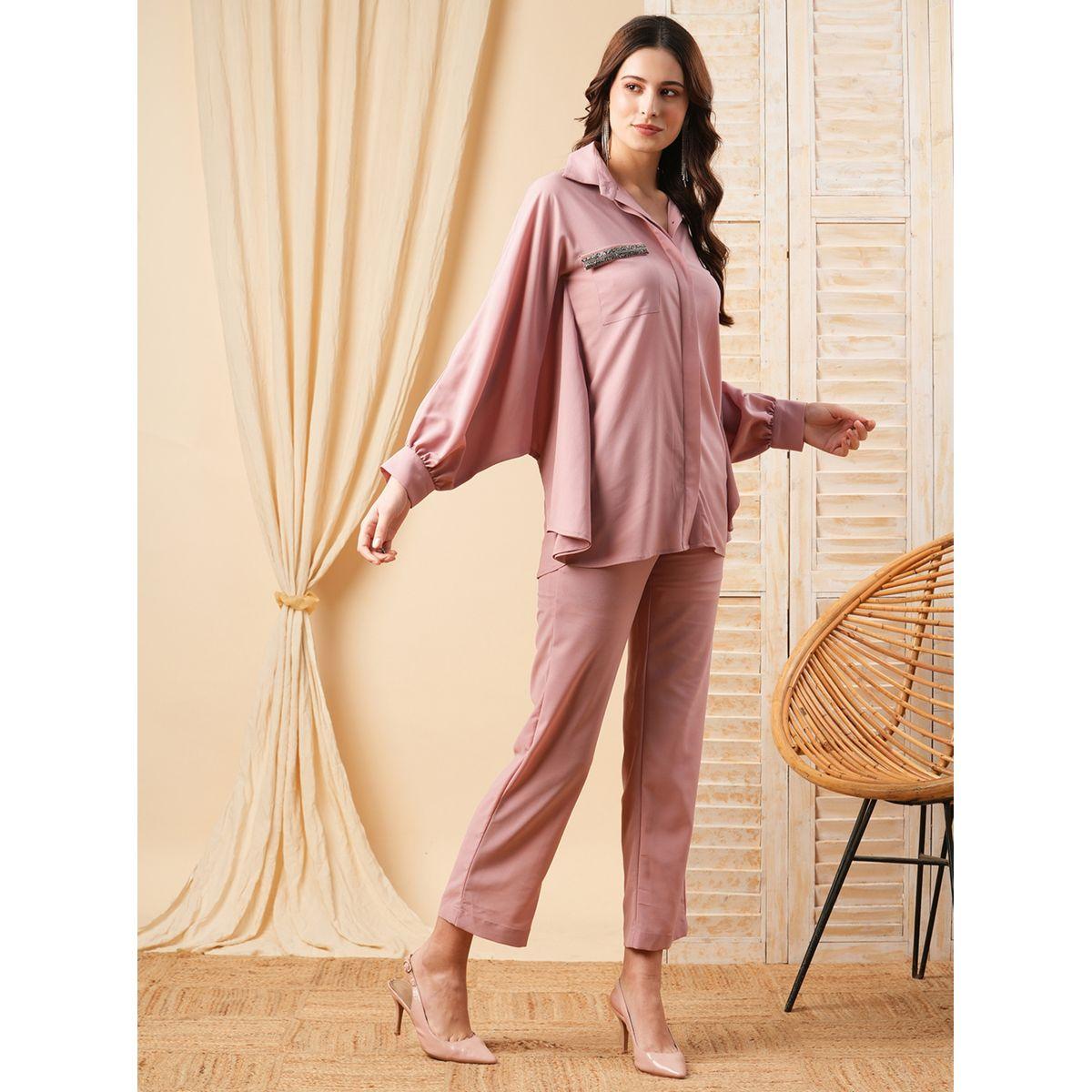 Mish X Styli  Embellished Pocket Kimono Sleeves Shirt & Solid Pants Co-Ords set-women-clothing-coordsets-image-4