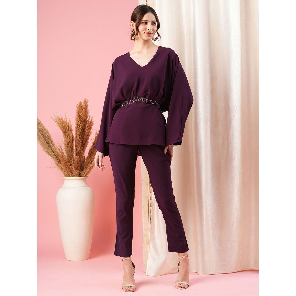 طقم منسق من بنطال وبلوزة بأكمام كيمونو ميش × ستايلي-women-clothing-coordsets-image-1