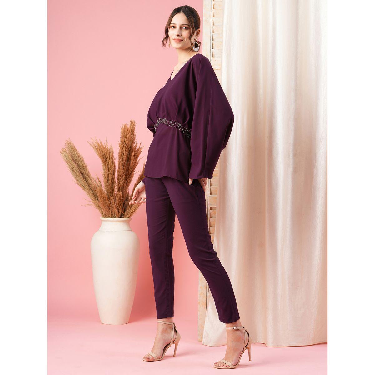 طقم منسق من بنطال وبلوزة بأكمام كيمونو ميش × ستايلي-women-clothing-coordsets-image-3