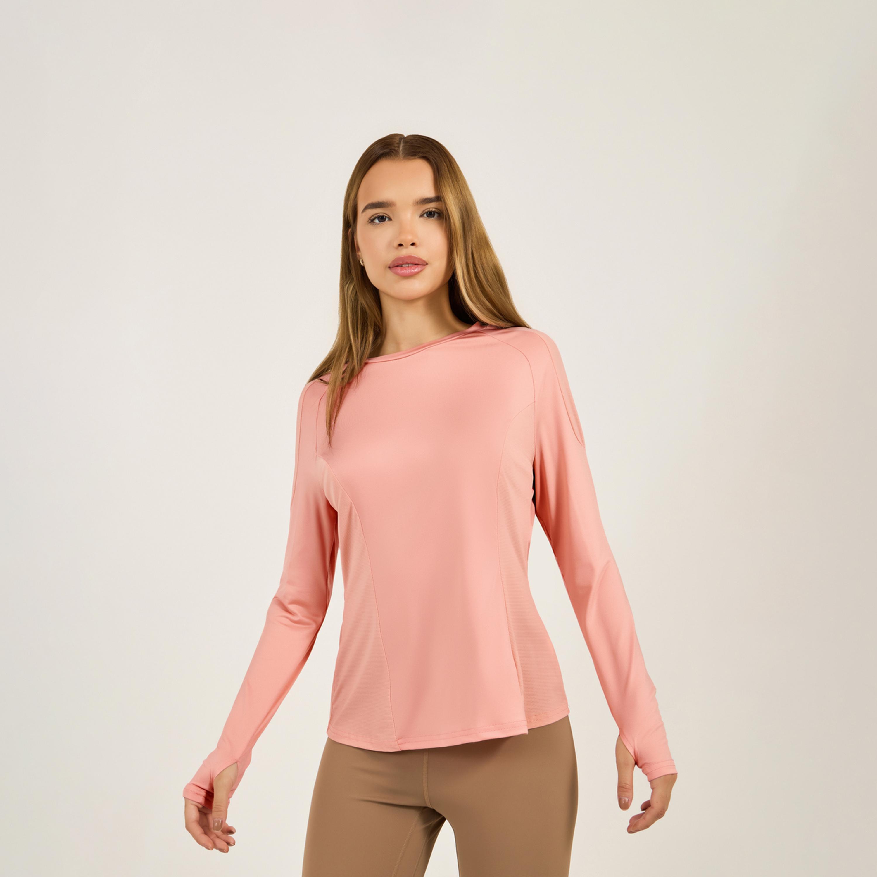 ستايلي - بلوزة رياضية بأكمام طويلة وأجزاء شبكية وفتحة إبهام-women-clothing-sportswearandactivewear-tshirtsandvests-image-1