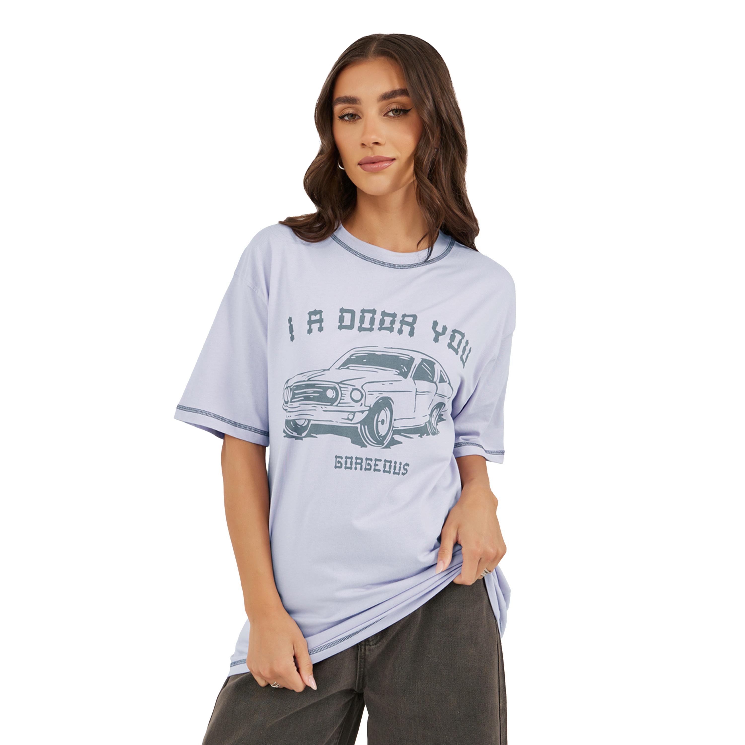 Styli Graphic Print Contrast Stitch Detail Oversized T-Shirt-women-clothing-tshirts-image-1