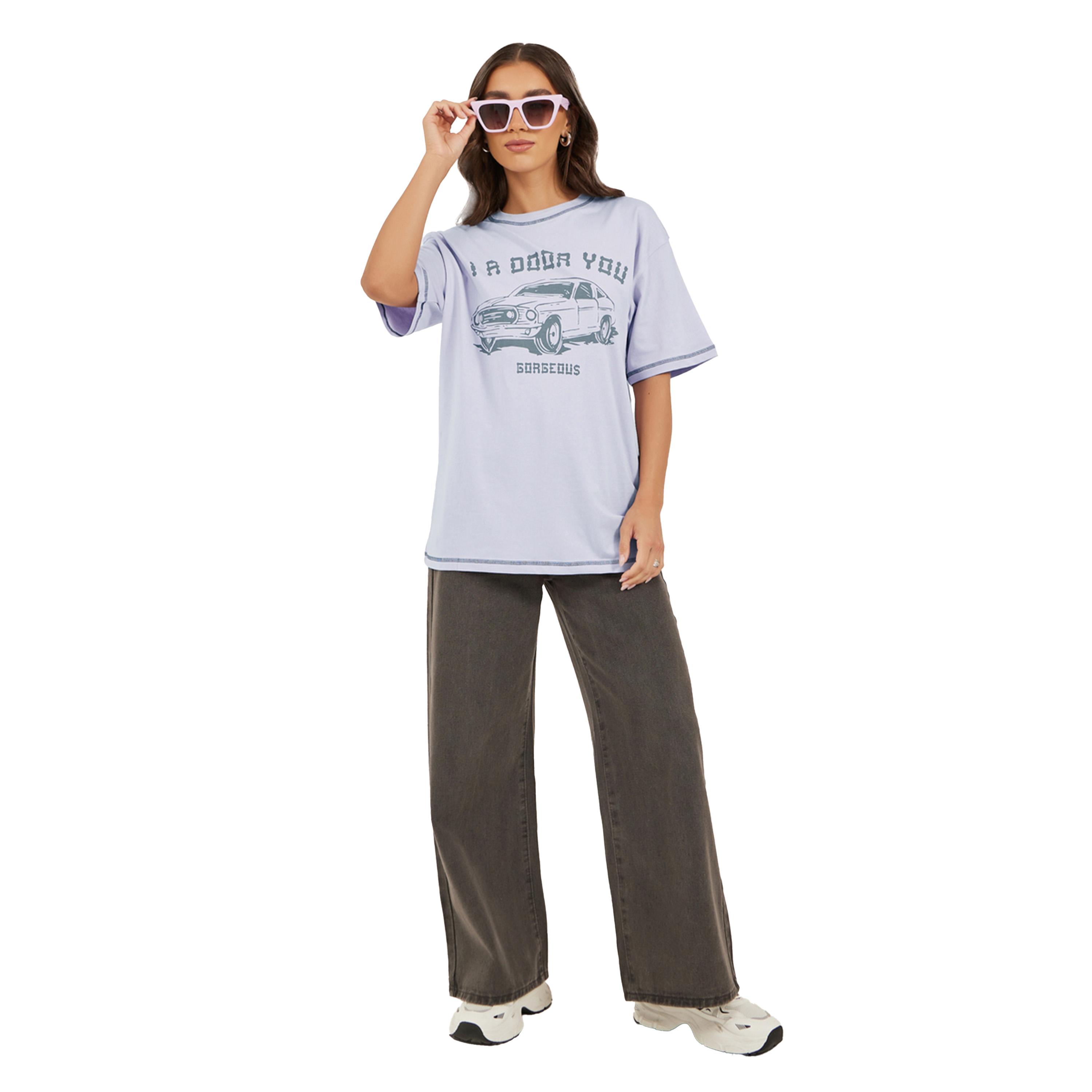 Styli Graphic Print Contrast Stitch Detail Oversized T-Shirt-women-clothing-tshirts-image-2