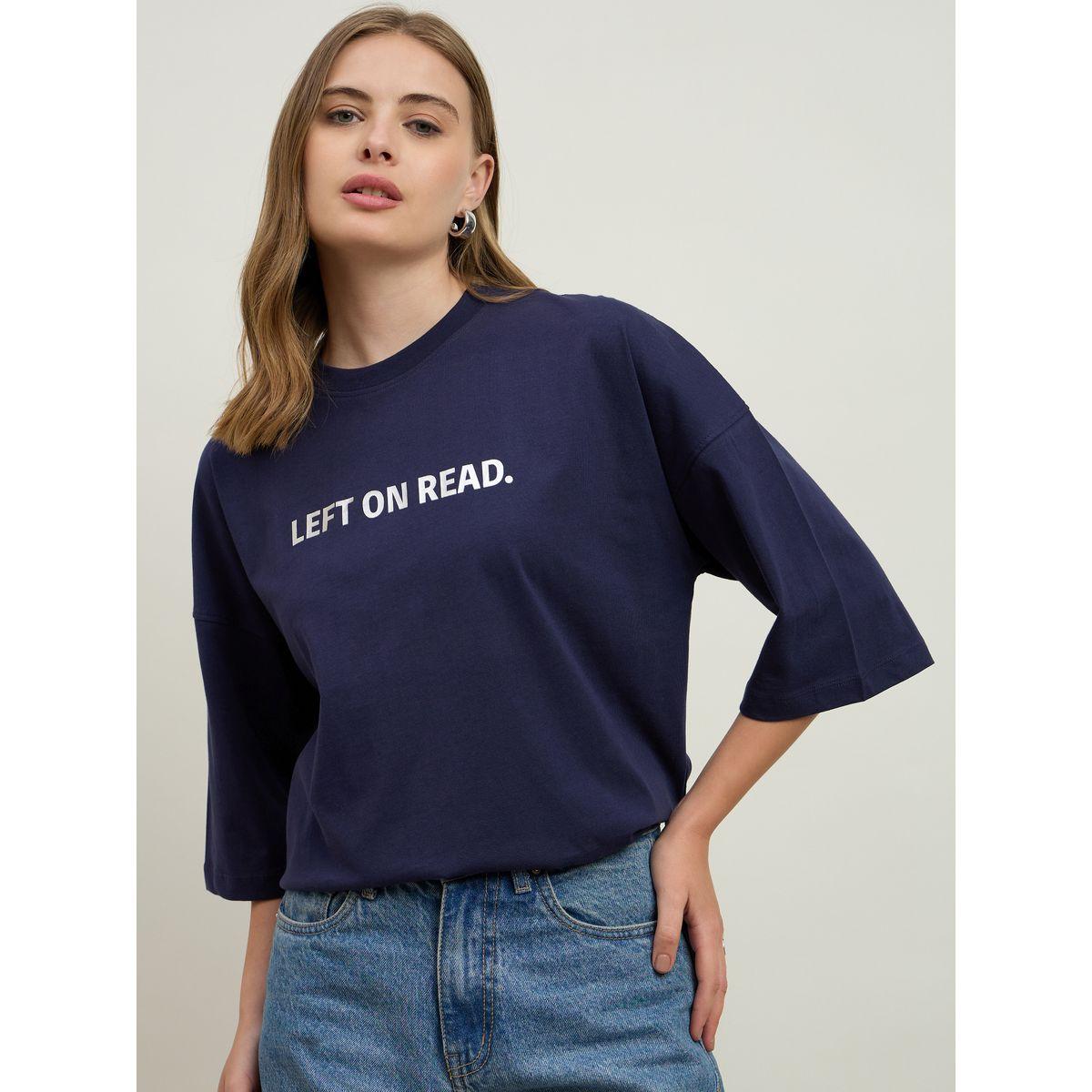 Styli Left On Read Slogan Print Dropped Shoulder Oversized T-Shirt-women-clothing-tshirts-image-2