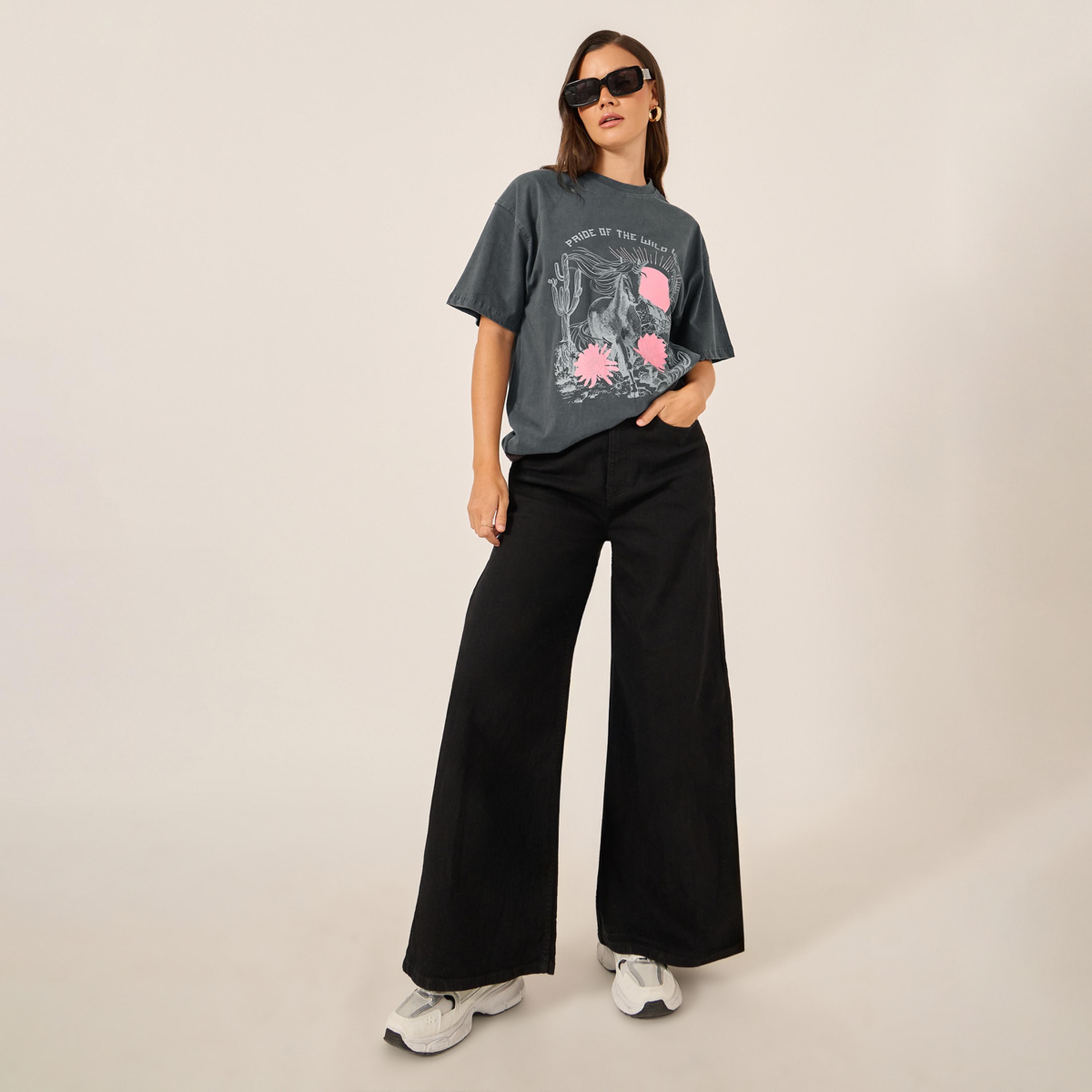 Styli Acid Washed Graphic Print Oversized T-Shirt-women-clothing-tshirts-image-2