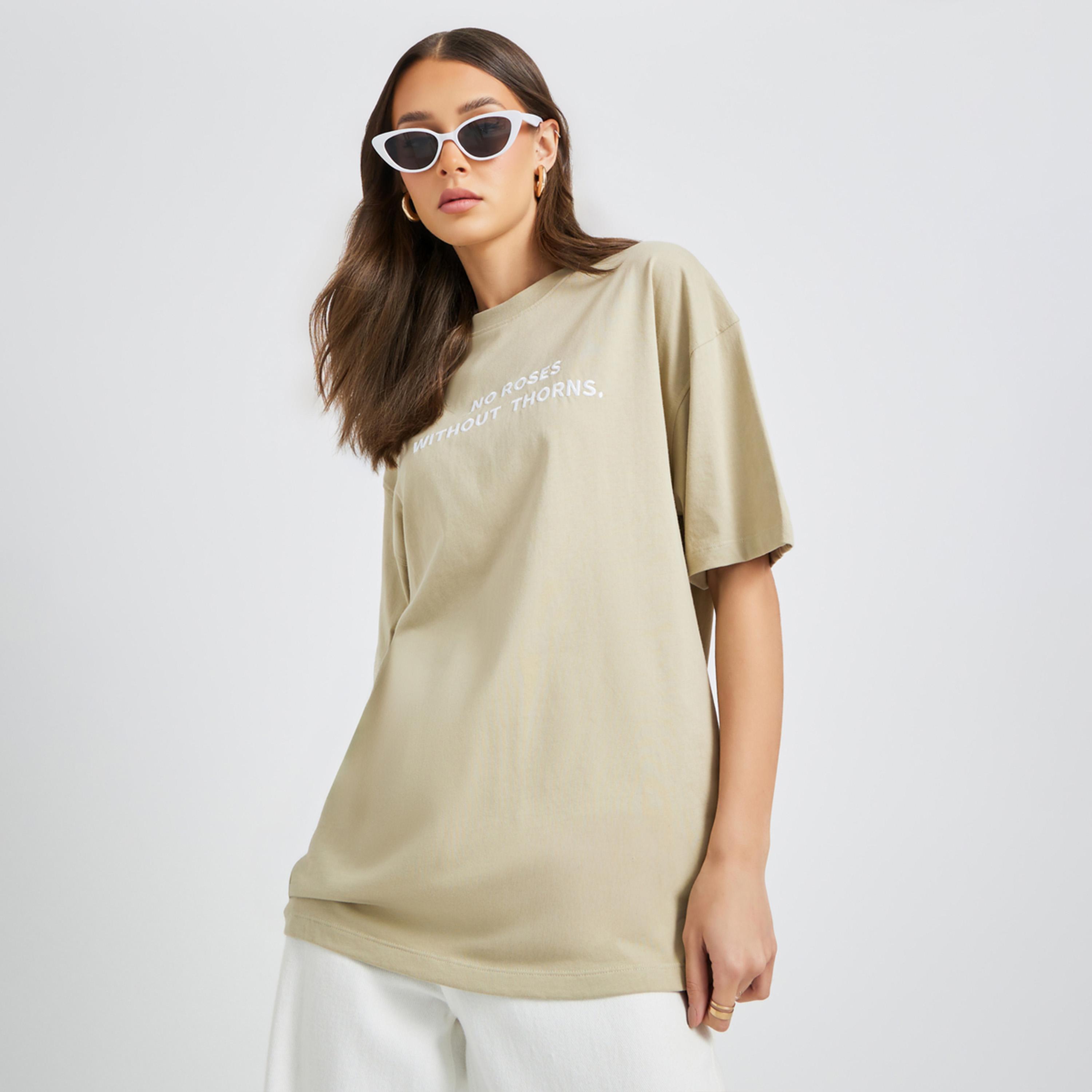 Styli Slogan Embroidered Round Neck Oversized T-Shirt-women-clothing-tshirts-image-1