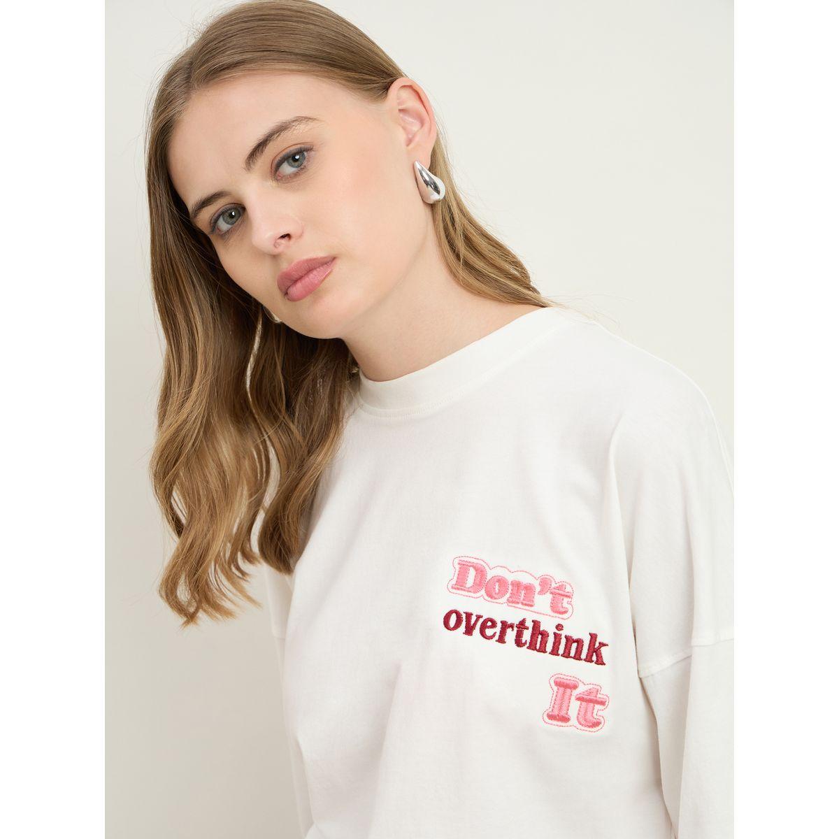 Styli Women Cream Slogan Embroidered Dropped Shoulder Oversized T-Shirt-women-clothing-tshirts-image-4