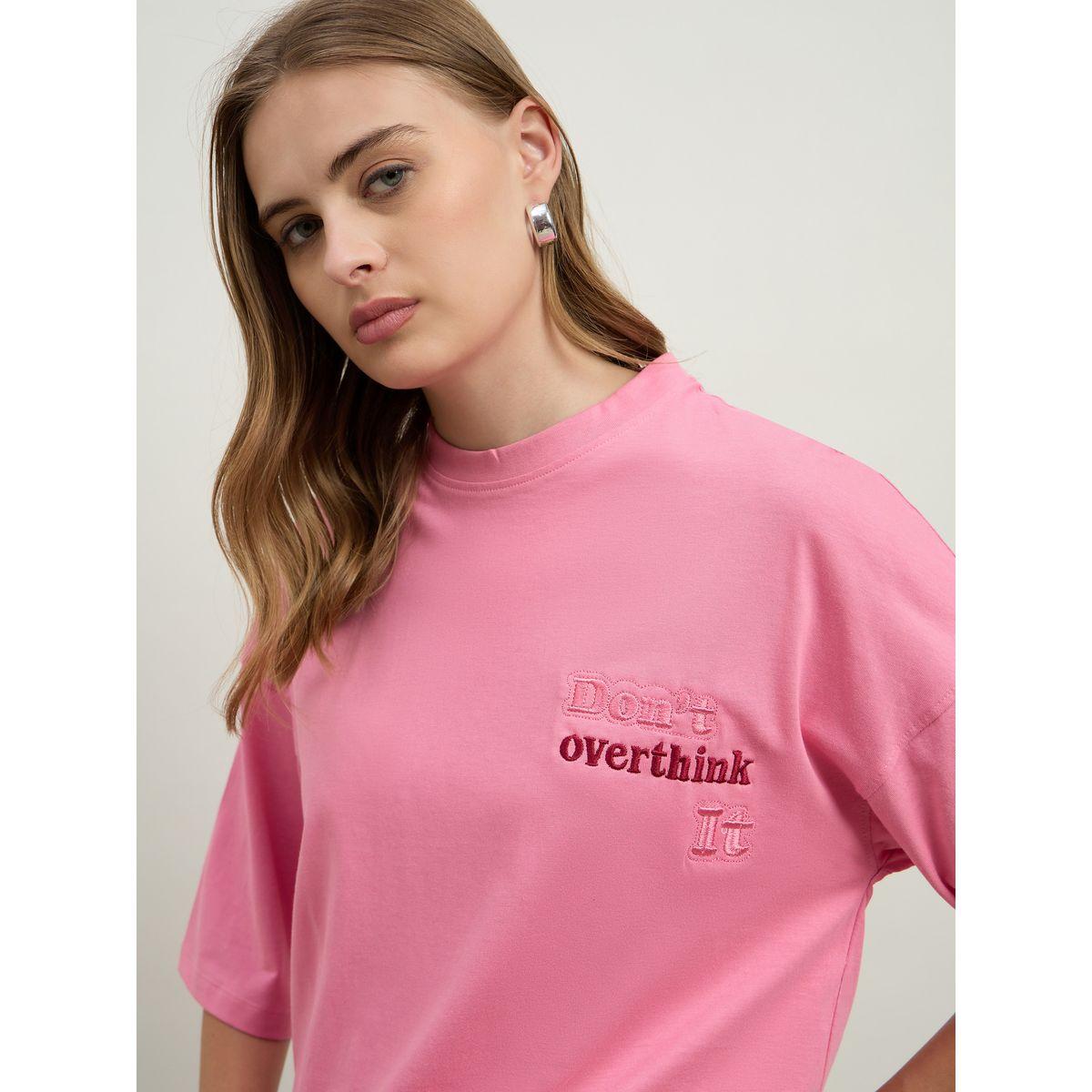 Styli Women Pink Slogan Embroidered Dropped Shoulder Oversized T-Shirt-women-clothing-tshirts-image-4