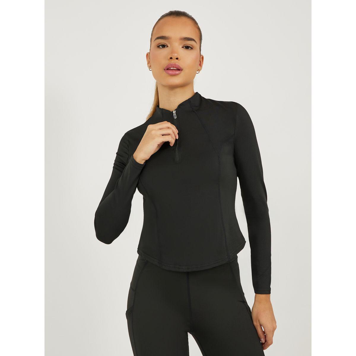 Styli Seam Detail Half Zip Up Long Sleeve Top-sports-women-clothing-tshirtsandvests-image-1