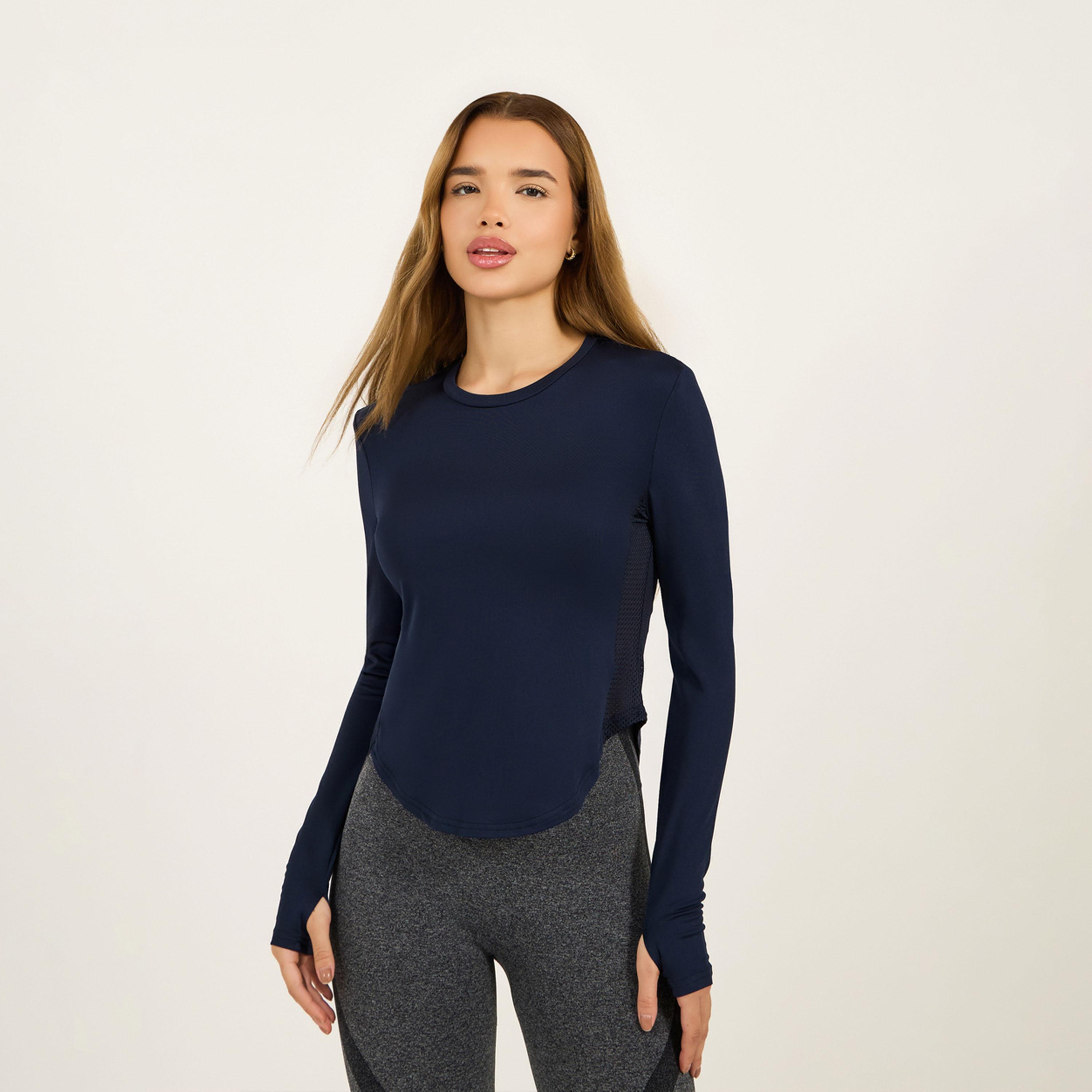 Styli Active Side Mesh Panel Thumbhole Detail Top-women-clothing-sportswearandactivewear-tshirtsandvests-image-3