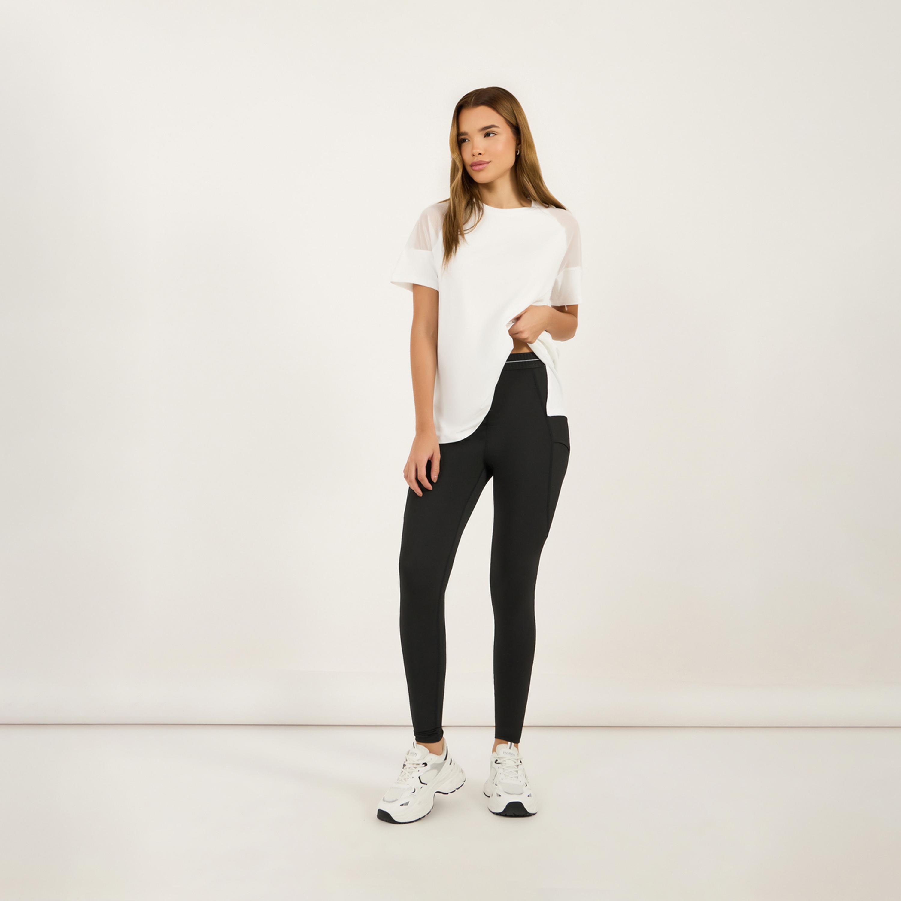 Styli Active Single Stripe Textured Waistband Leggings-women-clothing-sportswearandactivewear-bottoms-image-2