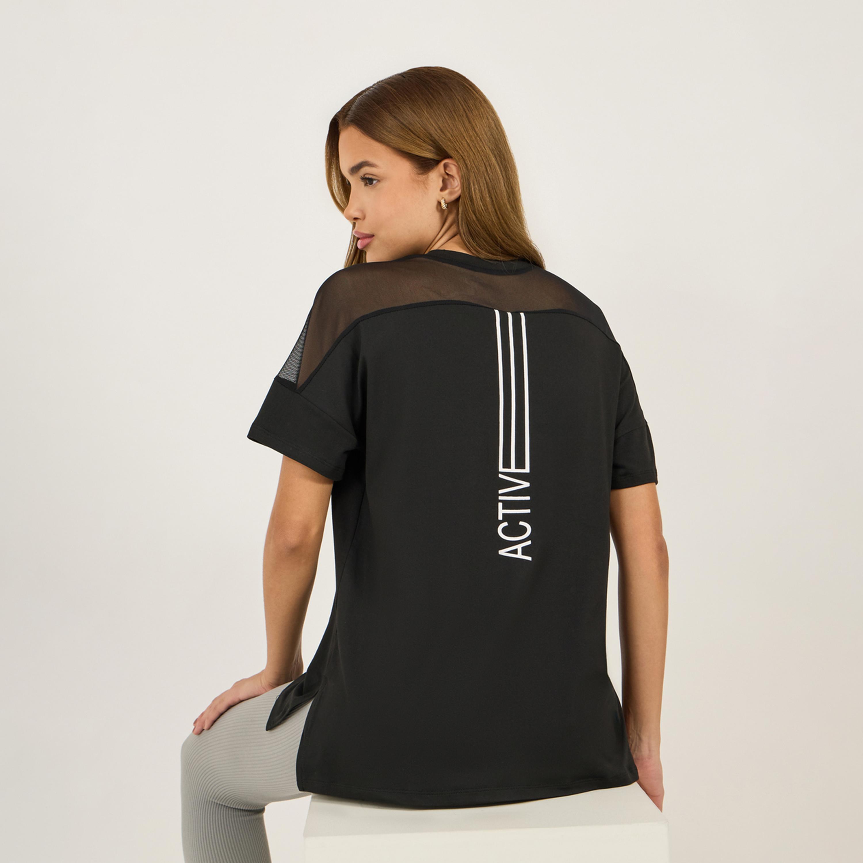 Styli Active Back Vertical Slogan Letter Drag Short Sleeves Top-women-clothing-tshirts-image-1