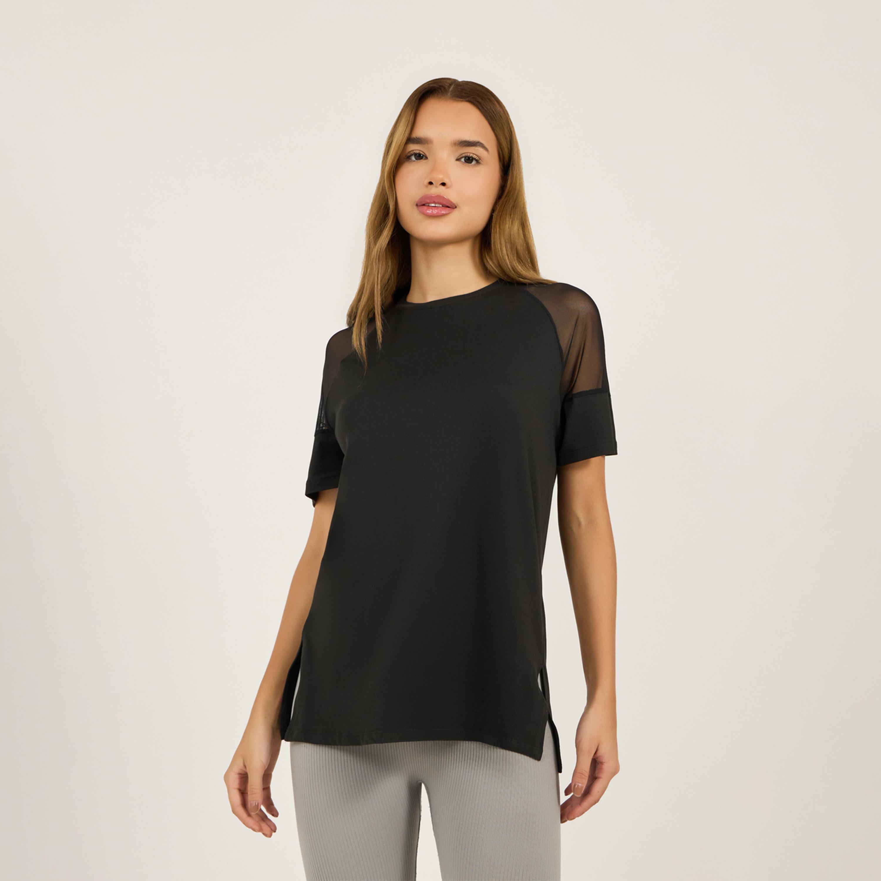 Styli Active Back Vertical Slogan Letter Drag Short Sleeves Top-women-clothing-tshirts-image-3
