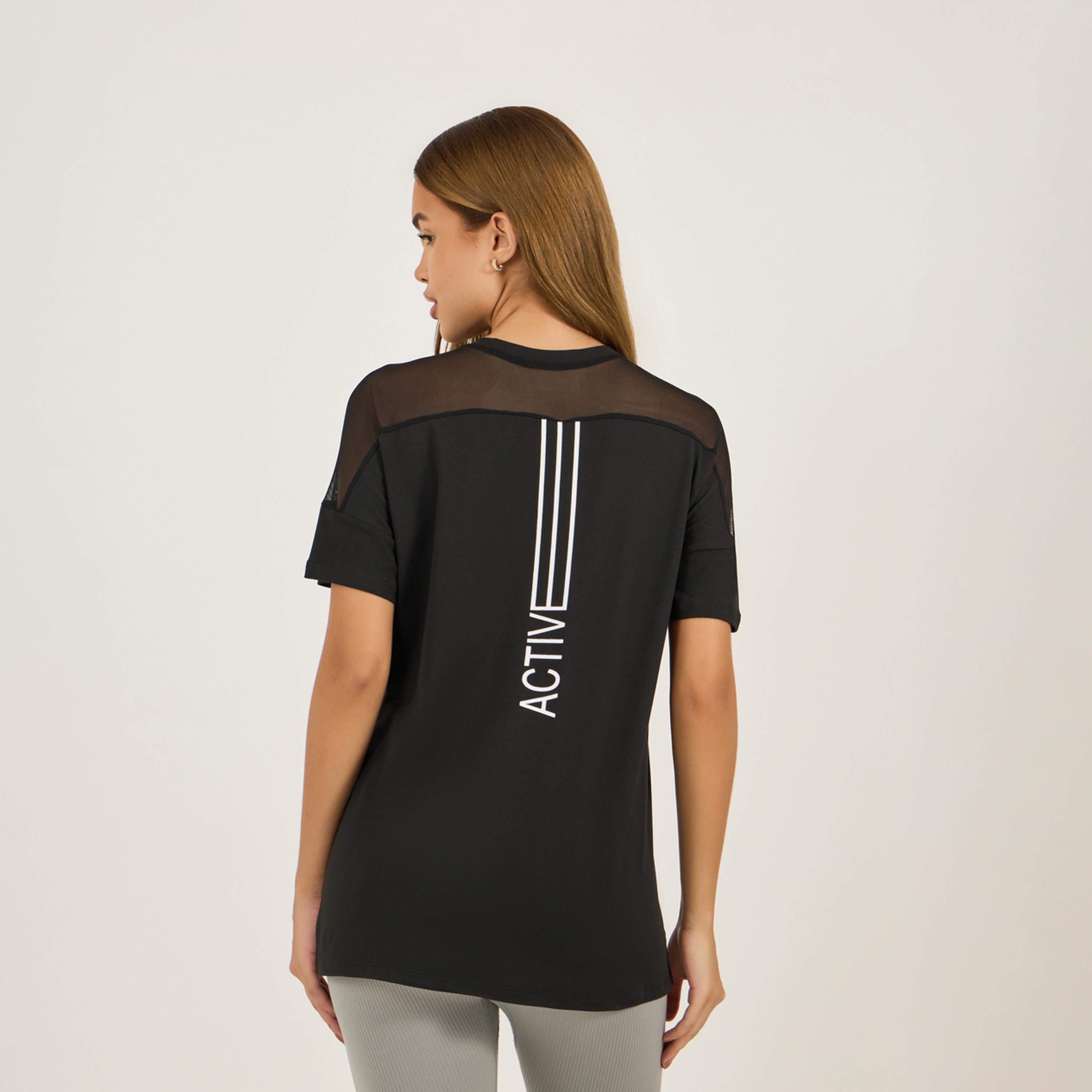 Styli Active Back Vertical Slogan Letter Drag Short Sleeves Top-women-clothing-tshirts-image-5