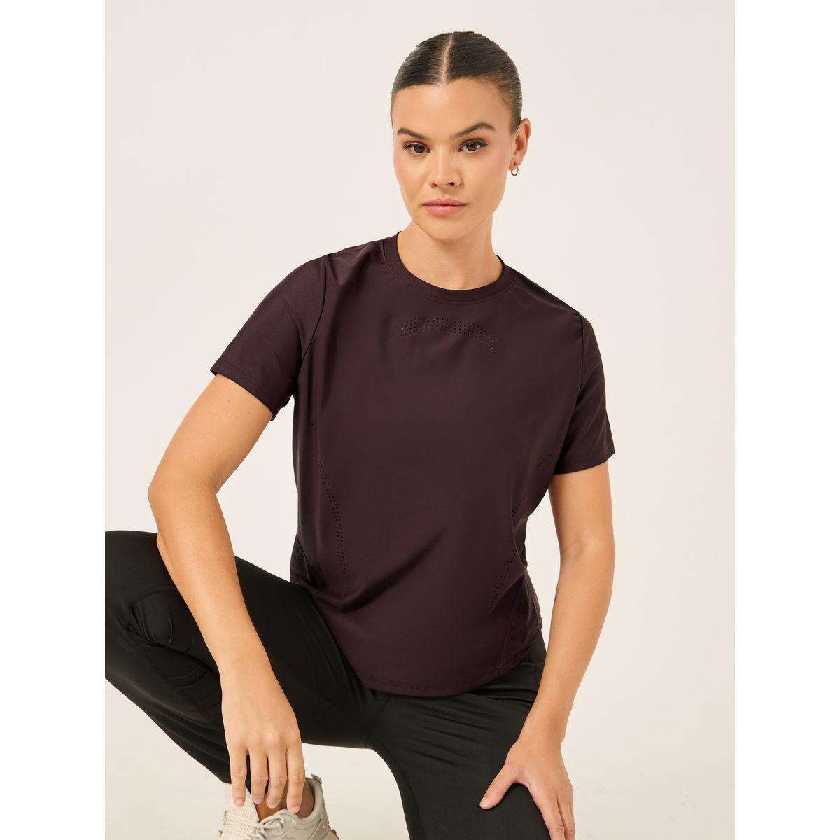 Styli Laser Cut and Back Reflective Stripe Detail Short Sleeves Top-women-clothing-sportswearandactivewear-tshirtsandvests-image-1