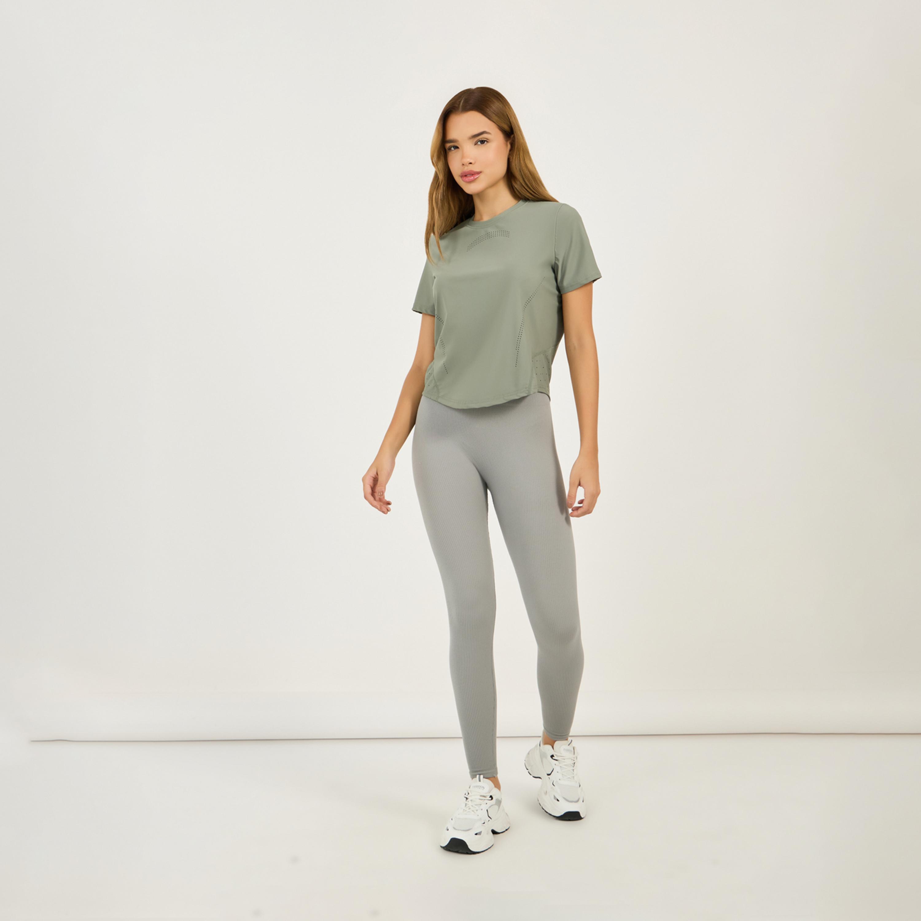 Styli Active Lasercut & Back Reflective Stripe Detail Short Sleeves Top-women-clothing-sportswearandactivewear-tshirtsandvests-image-2