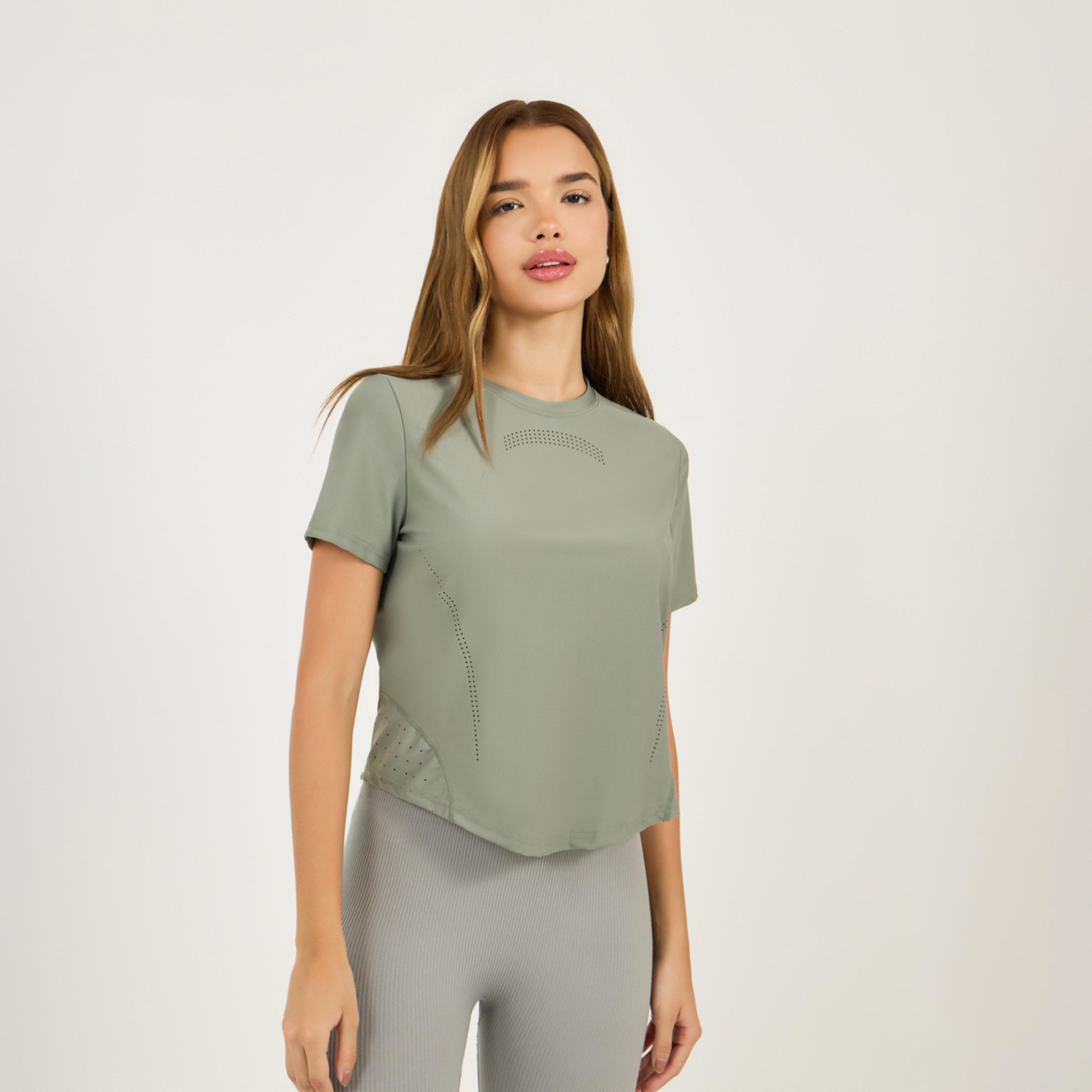 Styli Active Lasercut & Back Reflective Stripe Detail Short Sleeves Top-women-clothing-sportswearandactivewear-tshirtsandvests-image-3