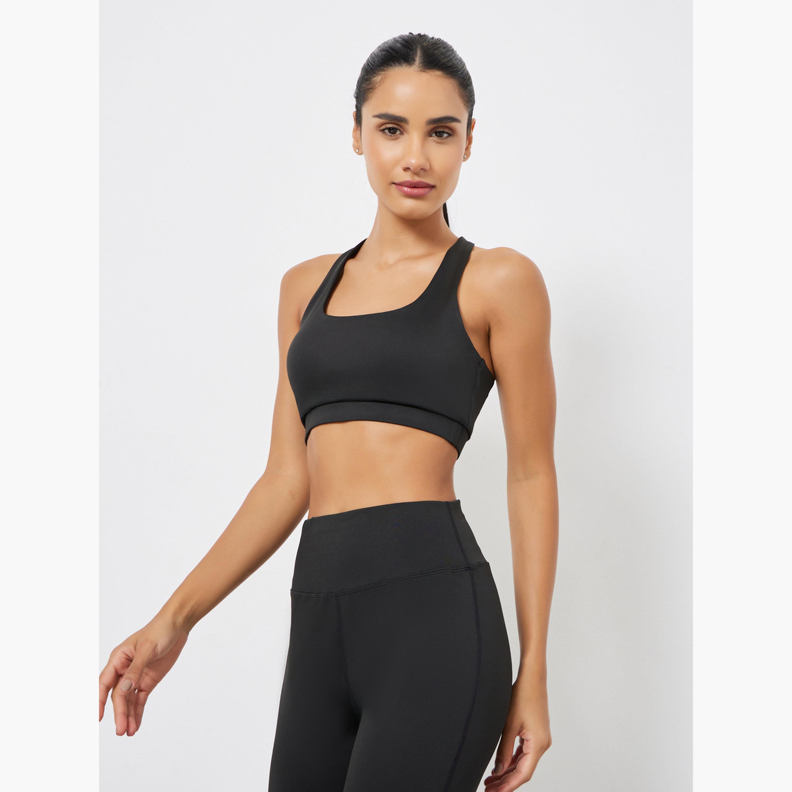 Styli Pack of 3 - Multi Cross Back Padded Sports Bra, Paneled Top and Flared Leggings-women-clothing-sportswearandactivewear-trackpantsandtracksuits-image-5
