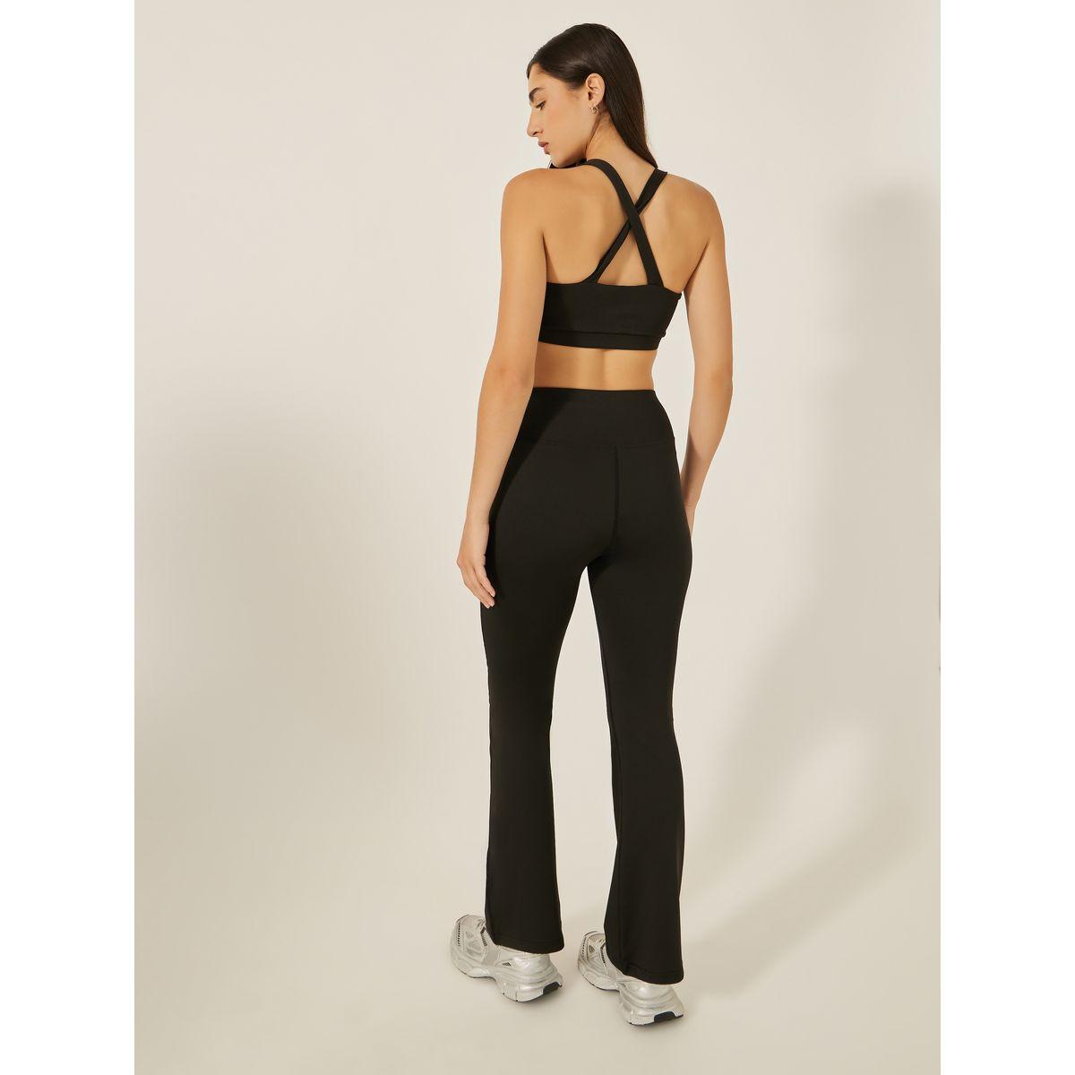 Pack of 3 - Multi Cross Back Padded Sports Bra, Panelled Top and Flared Leggings-women-clothing-sportswearandactivewear-trackpantsandtracksuits-image-2