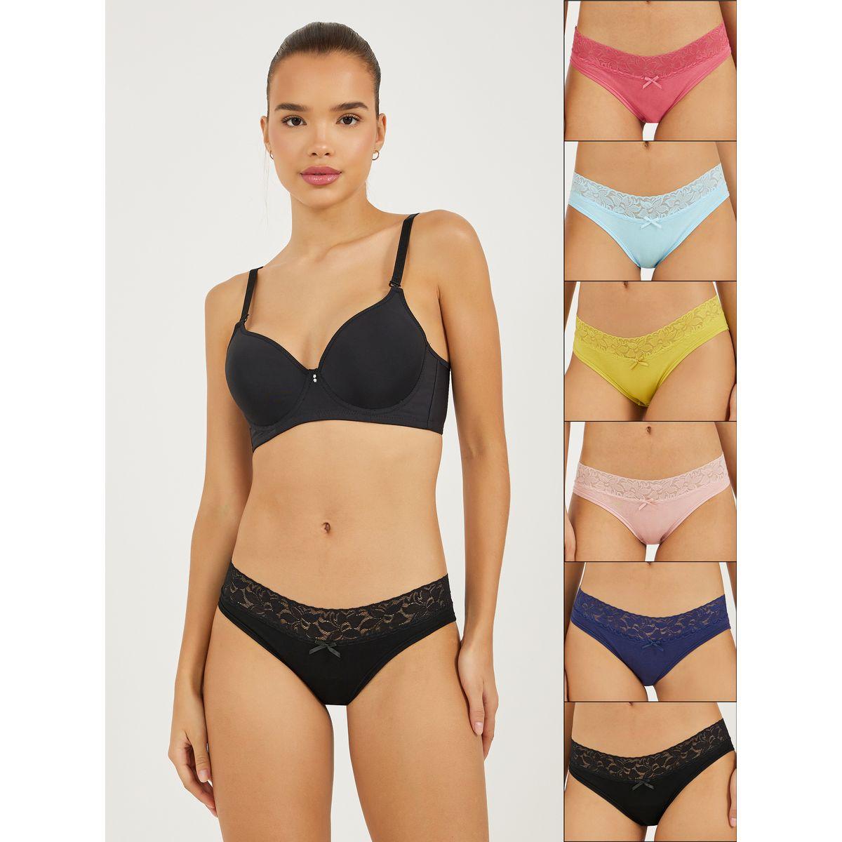 Styli Pack of 6 - Scalloped Edge Wide Lace Trim Cotton Brazilian Brief-women-clothing-lingerie-panties-image-1