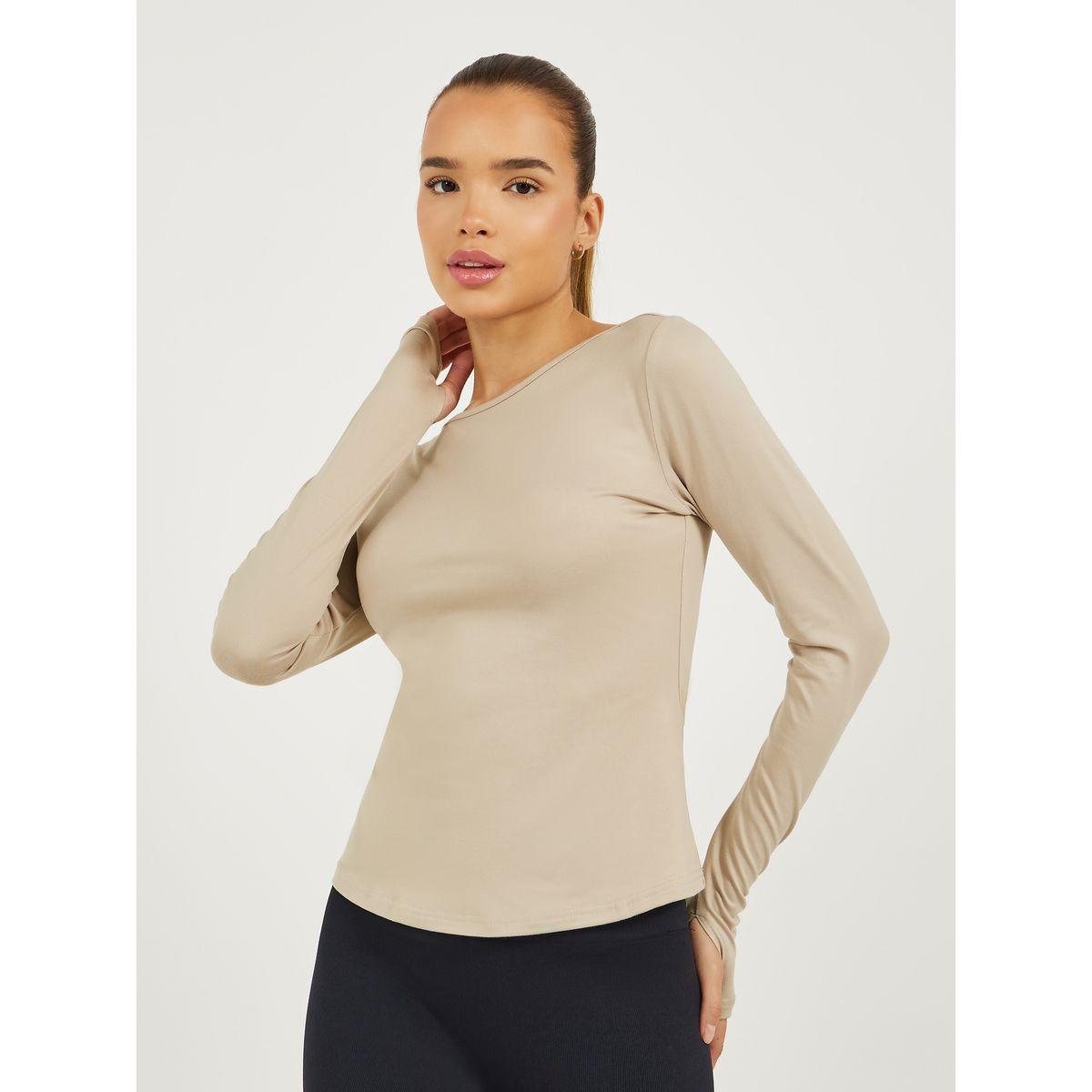 Styli Back Twist and Peep Thumbhole Detail Long Sleeve Top-sports-women-clothing-tshirtsandvests-image-1